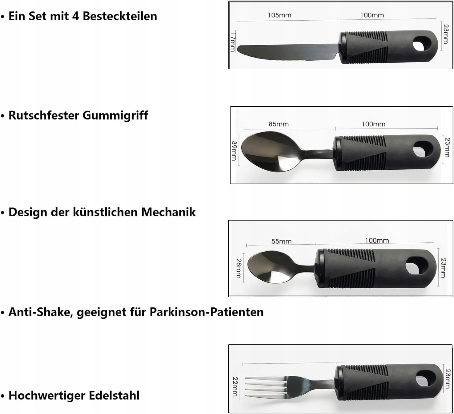 Sada 4 příborů pro osoby s neurologickými onemocněními Černá Zhaocaigui