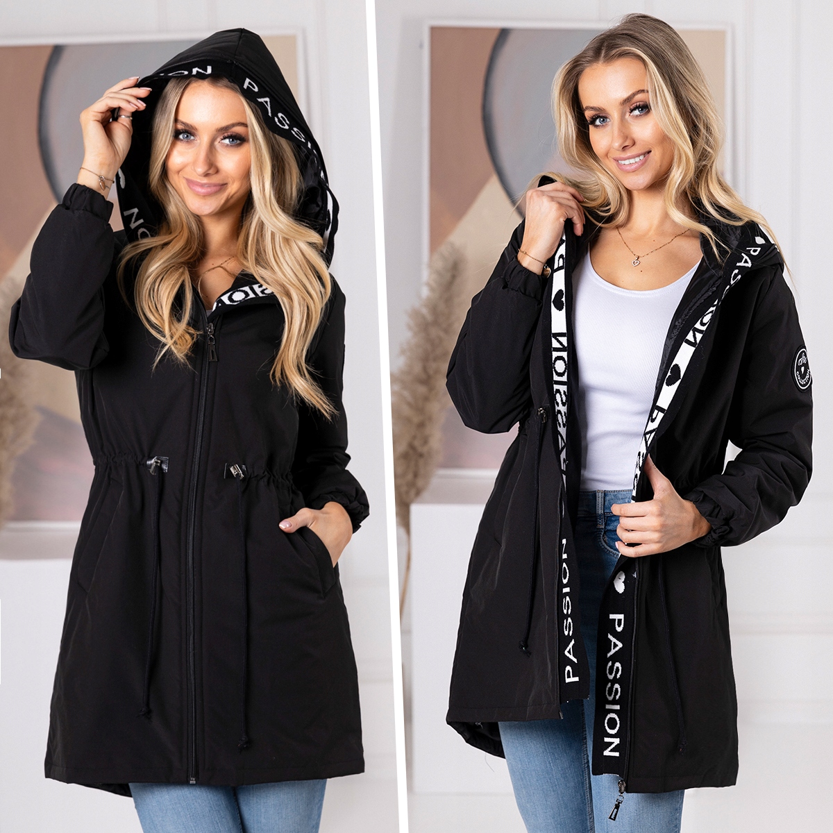 PASSION Kurtka PARKA Płaszcz Z KAPTUREM Kurtki 4 KOLORY z Napisami 5XL Rozmiar 5XL