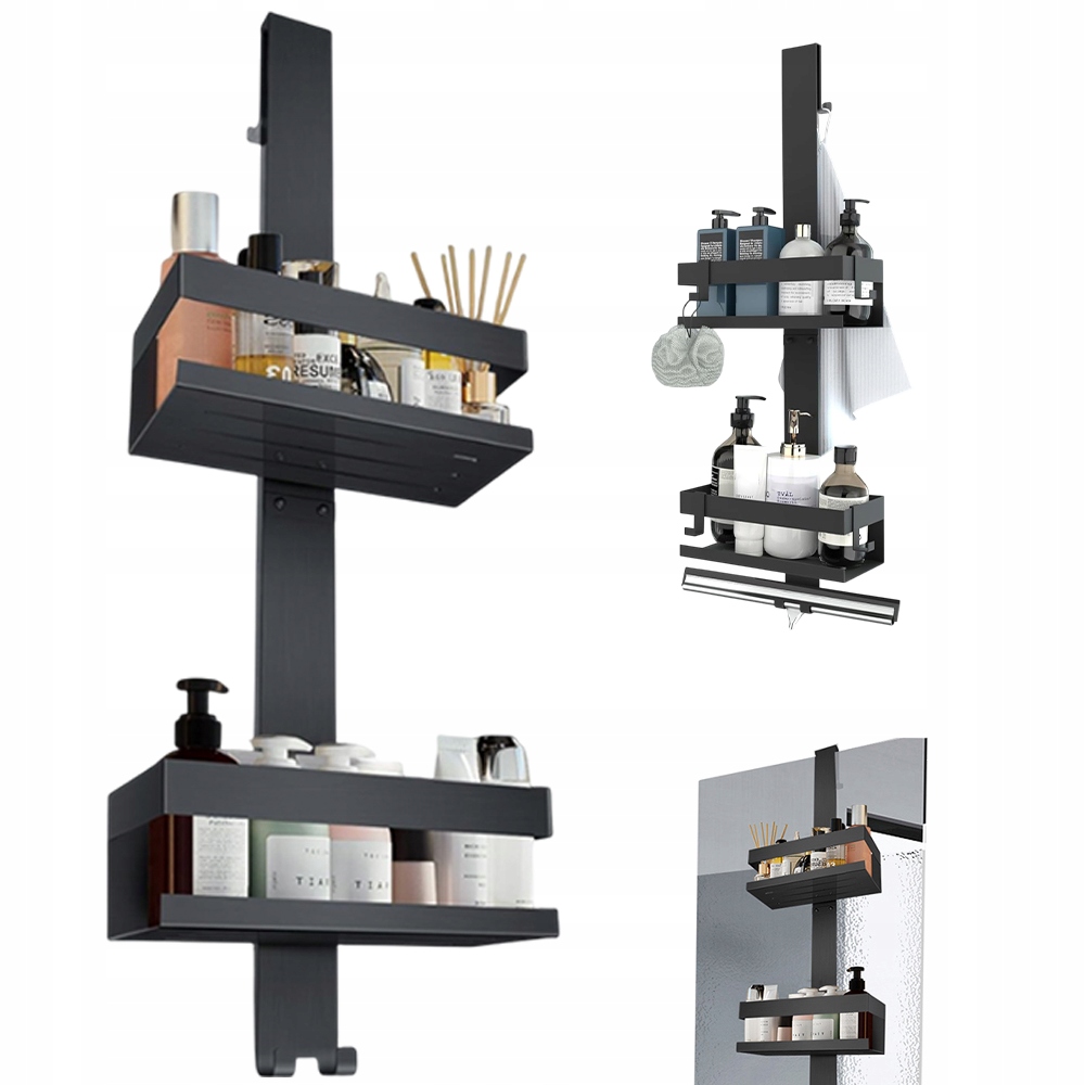 Závěsná Sprchová Polička Do Koupelny Nerezová, Moderní Černá