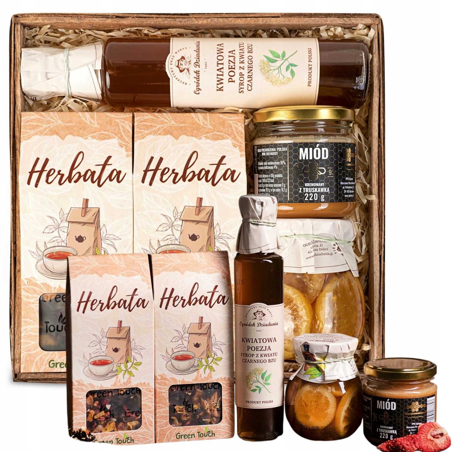 Levně Dárkový Koš Sada Čajů Poděkování Sirupy Med K Narozeninám Box