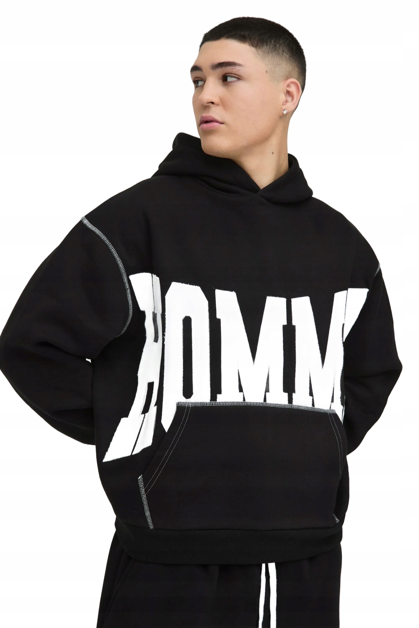 Boohooman Pánská Mikina S Kapucí Černá S Velkým Nápisem Z3A