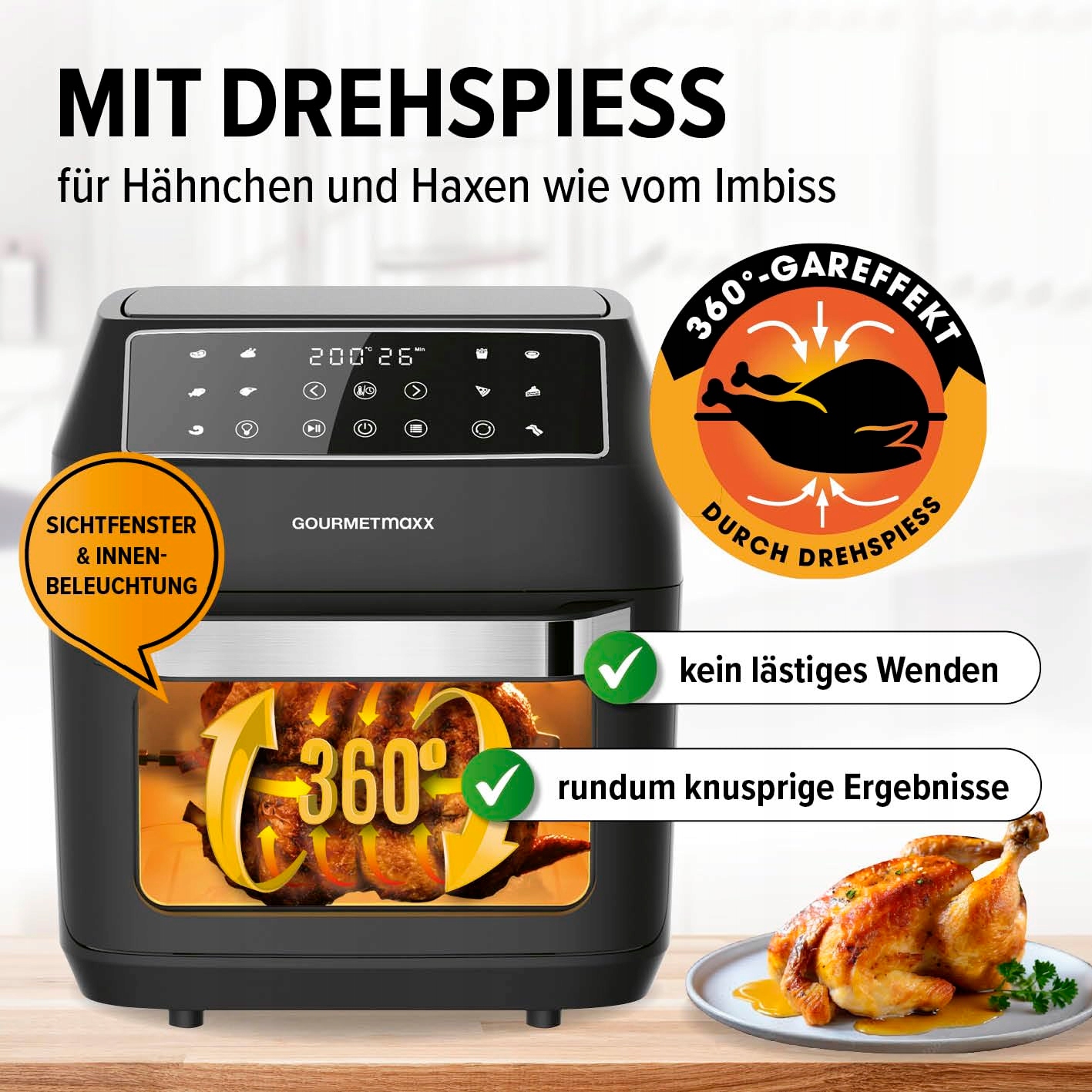 GOURMETMAXX Frytkownica Beztłuszczowa 12L 1700W 9 Funkcji Minipiekarnik — miniatura 6