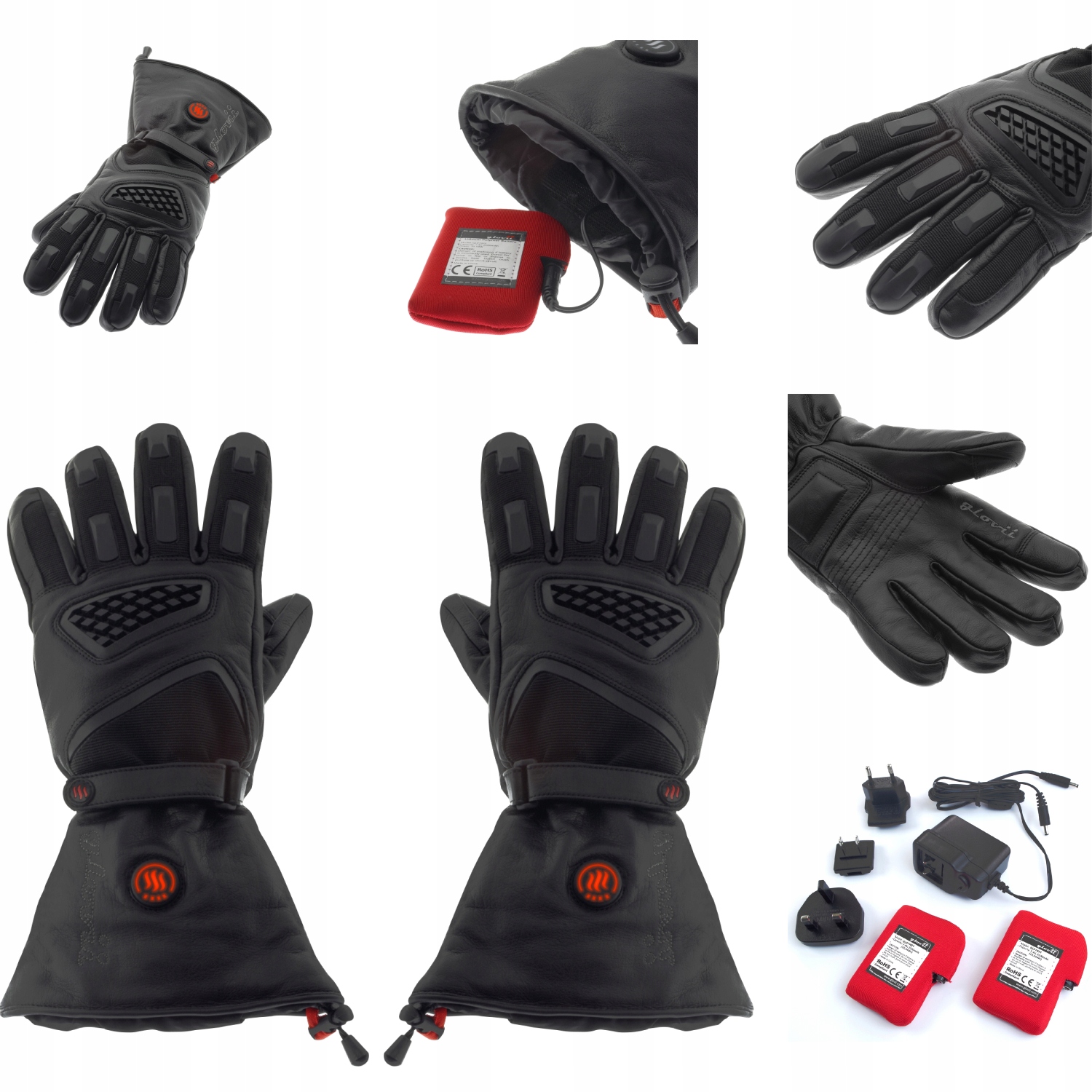 Vyhřívané Motocyklové Rukavice Glovii – Kůže XL Dotykové 8W GS1XL