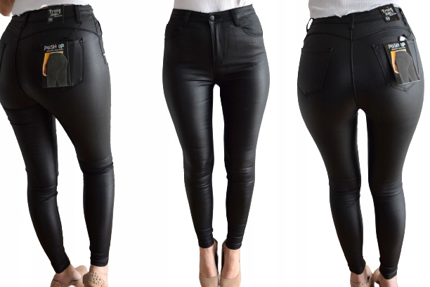 

Wysoki stan woskowane spodnie czarne M 38 Push Up