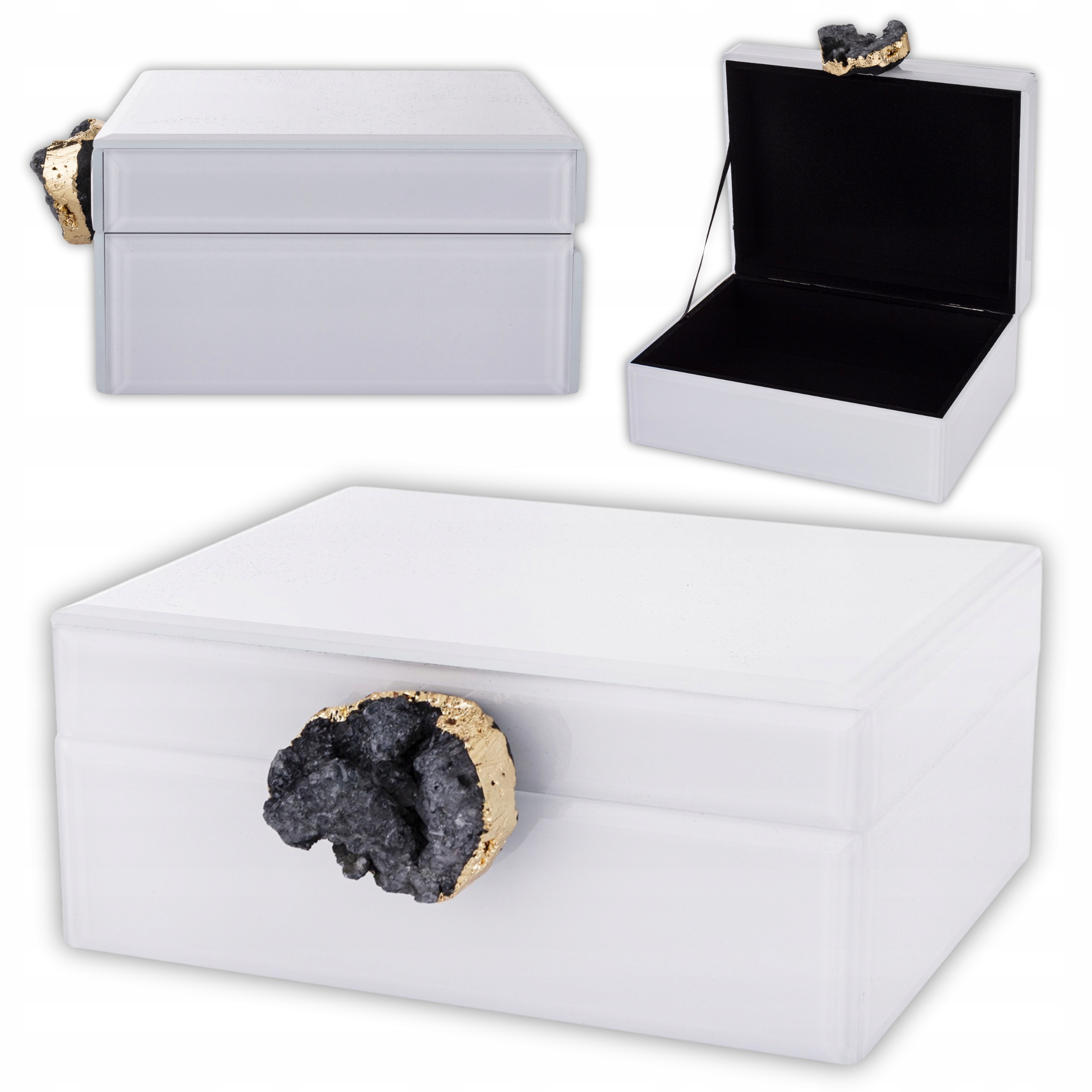 Šperkovnice na bižuterii s dekorativním achátem 8x19x18 cm skleněná bílá mdf