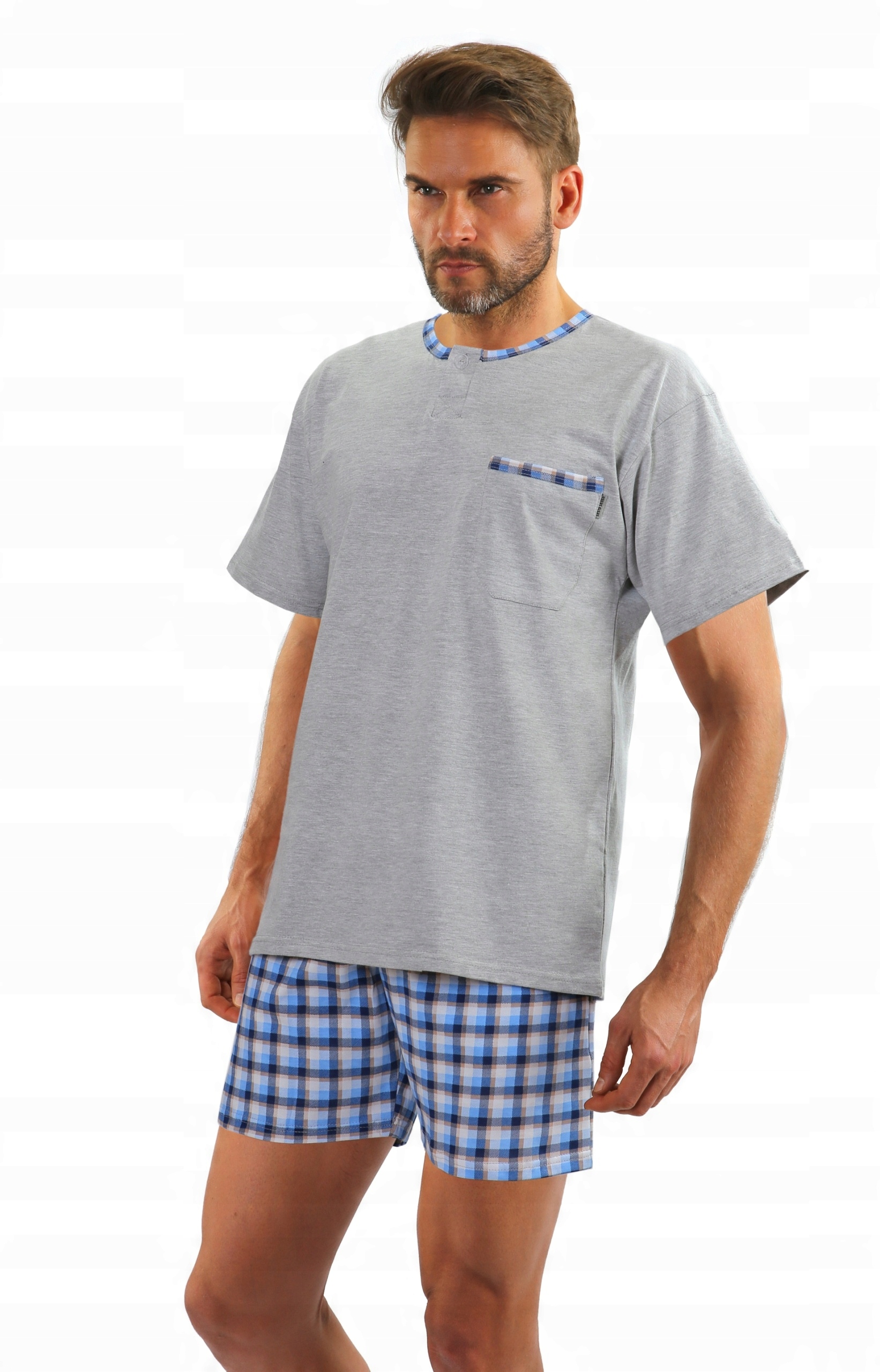 Sesto Senso Pánské pyžamo Jasiek Krátké bavlněné Světle Melanžové 3XL