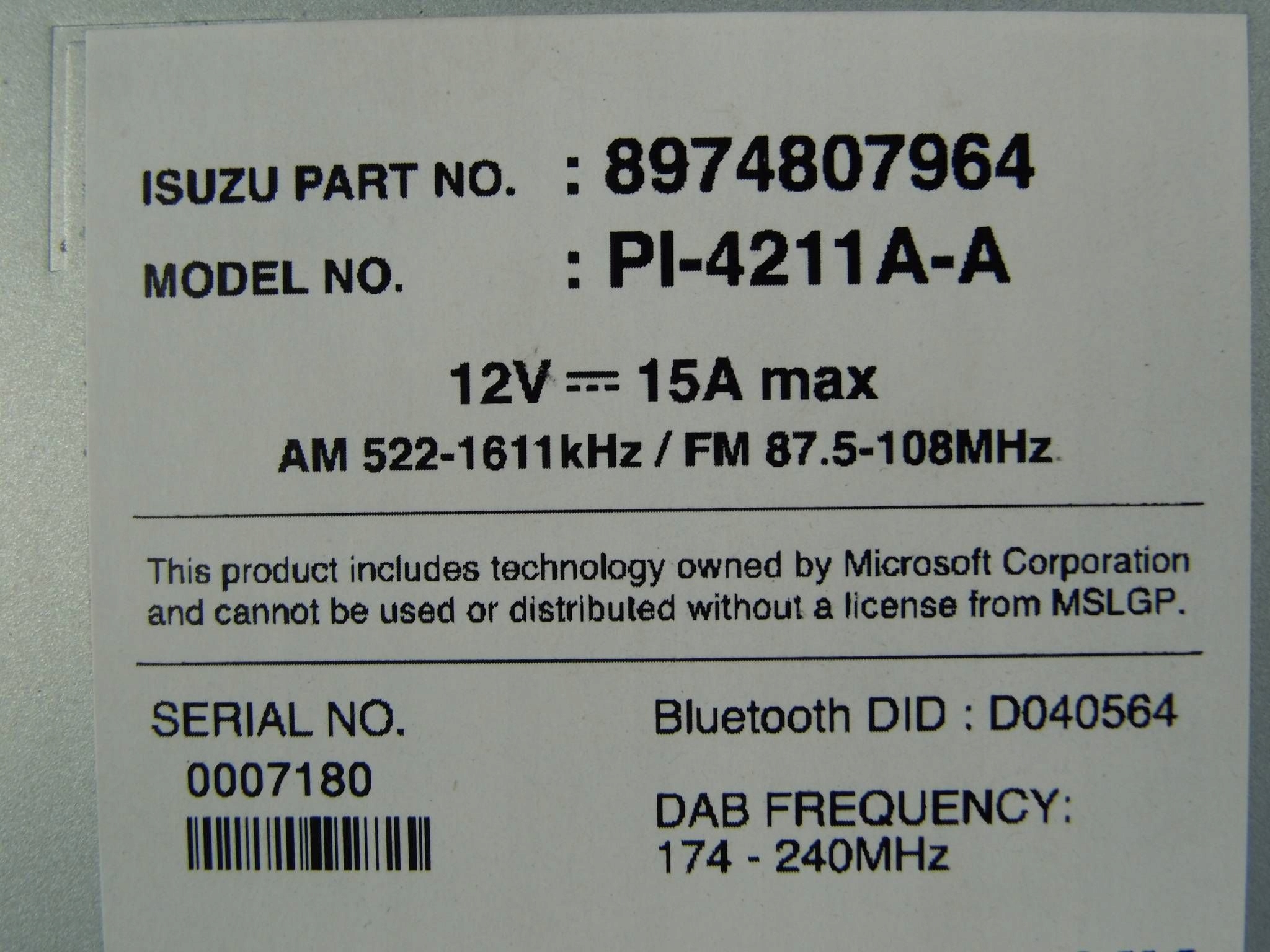 Isuzu D-Max 2020+ radio 8974807964