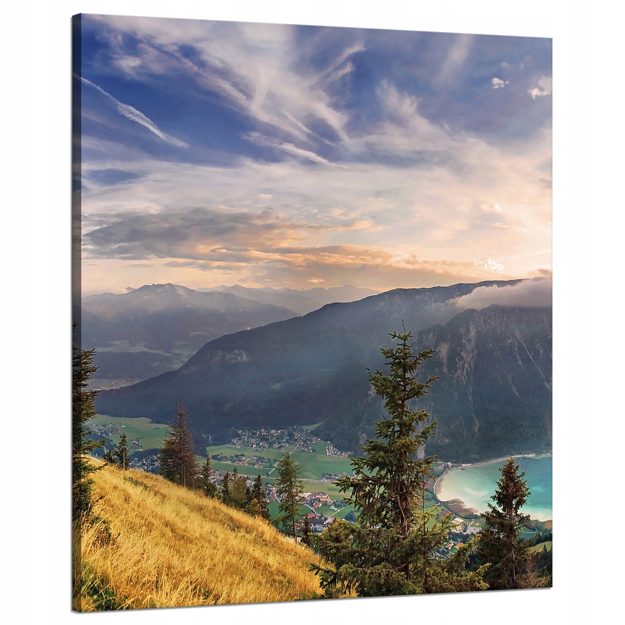 Obraz na plátně Slunce nad horami Mraky Vesnice 80x100 cm