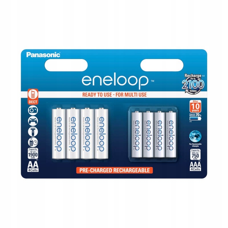 PANASONIC ENELOOP ZESTAW 4x R6 AA + 4x R3 AAA 750 мАч