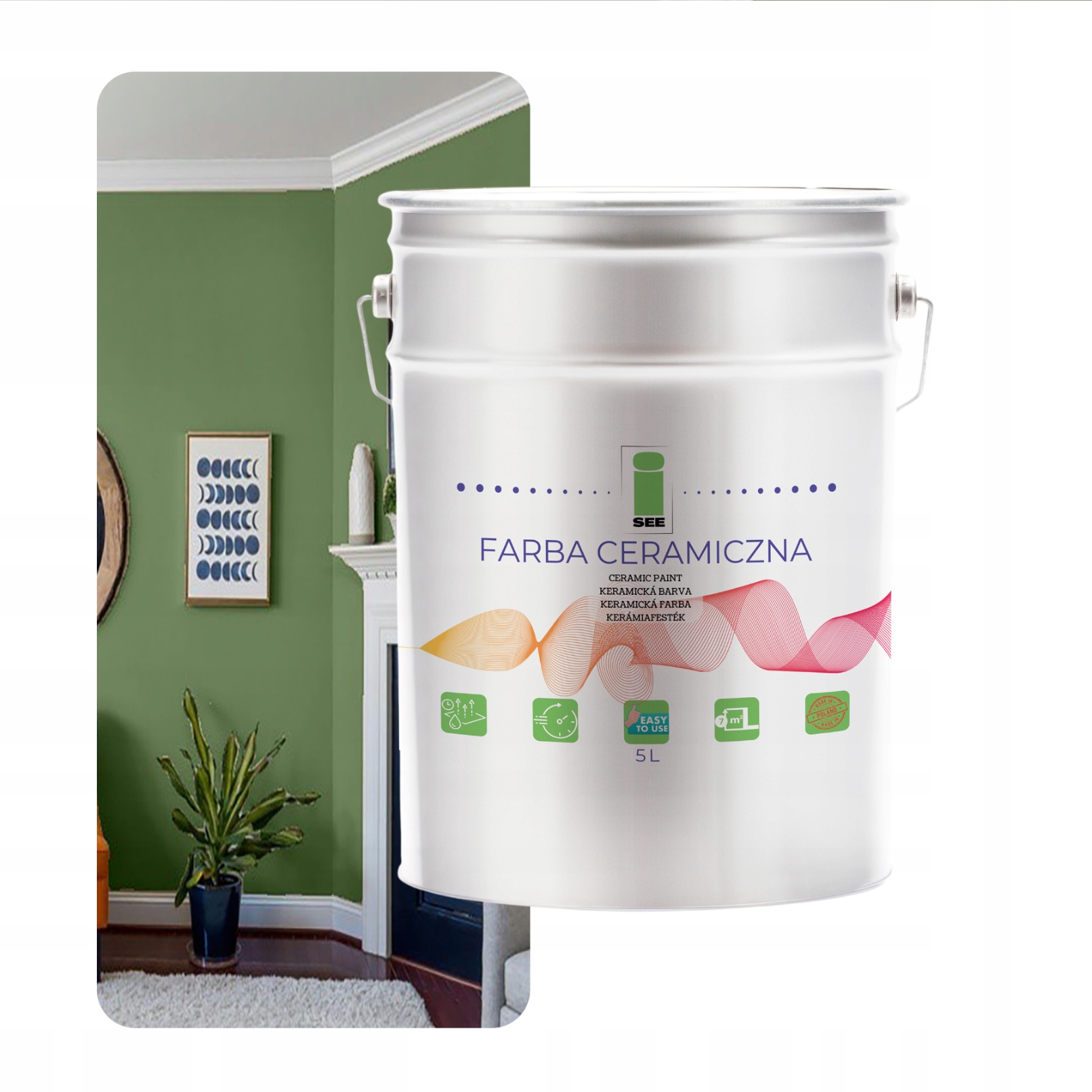 Keramická Umývateľná Zelená Olivová Farba Na Steny 5 L, Odolná Voči Škvrnám