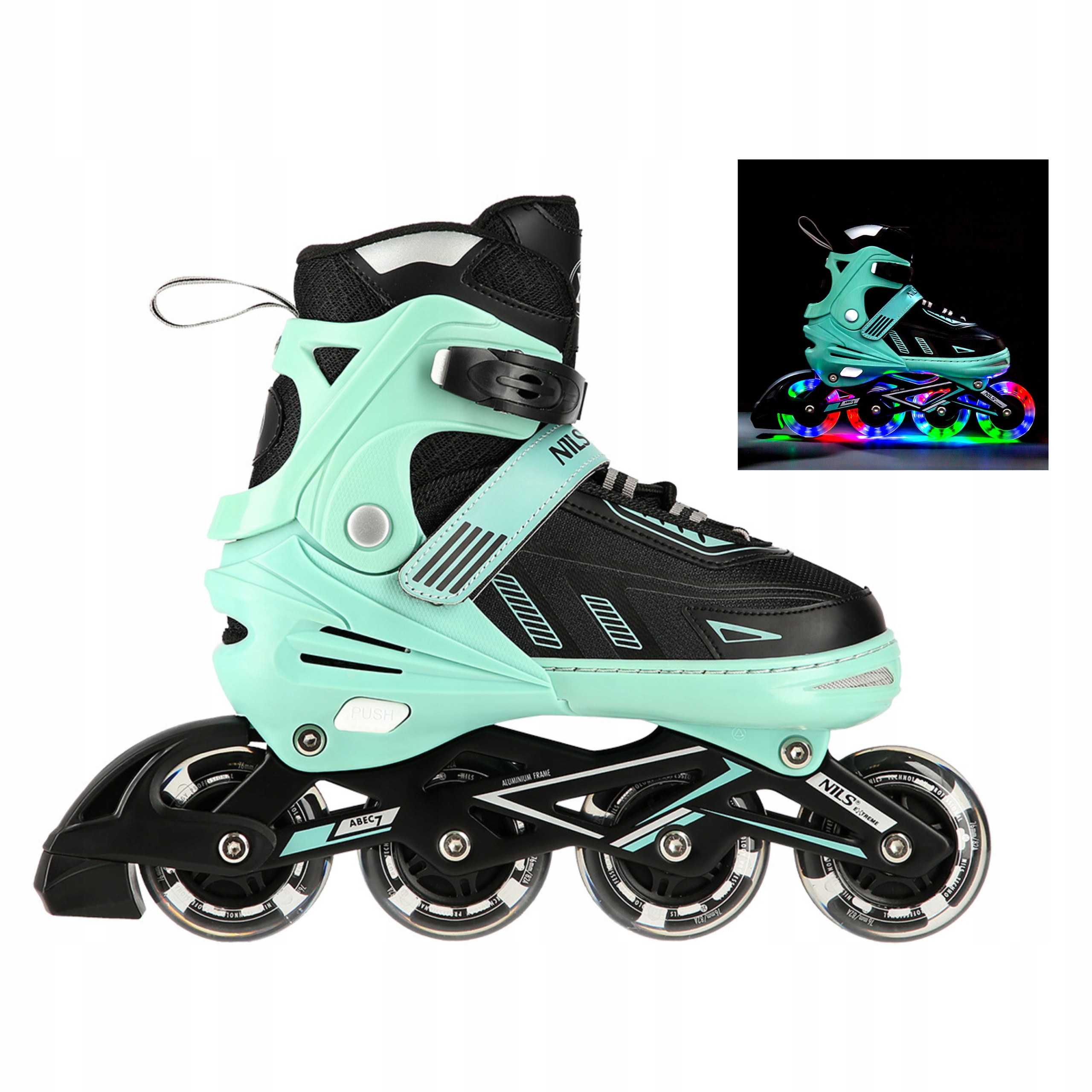 Brusle 2v1 Fitness Nastavitelné Led Mátové ABEC7 L Vel 39-42 Nils Extreme