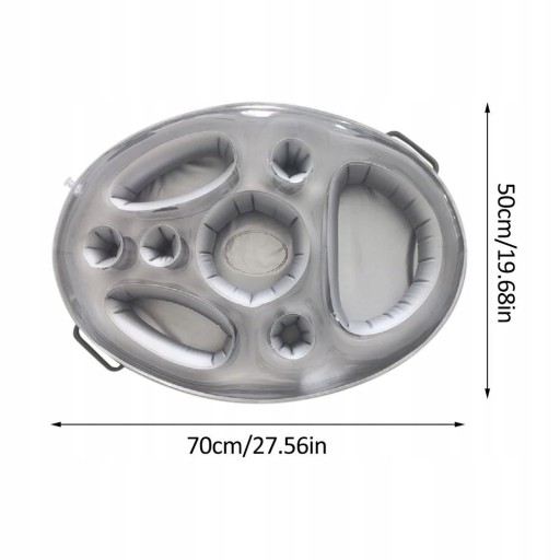 NADMUCHIWANY STOLIK TACA PŁYWAJĄCA DO JACUZZI BASENU Z 8 OTWORAMI Kolor dominujący srebrny