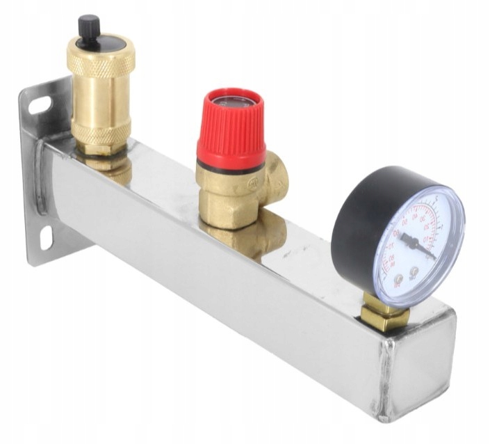 Grupa bezpieczeństwa c.o. 3 bar Inox nierdzewna odpowietrznik manometr 076