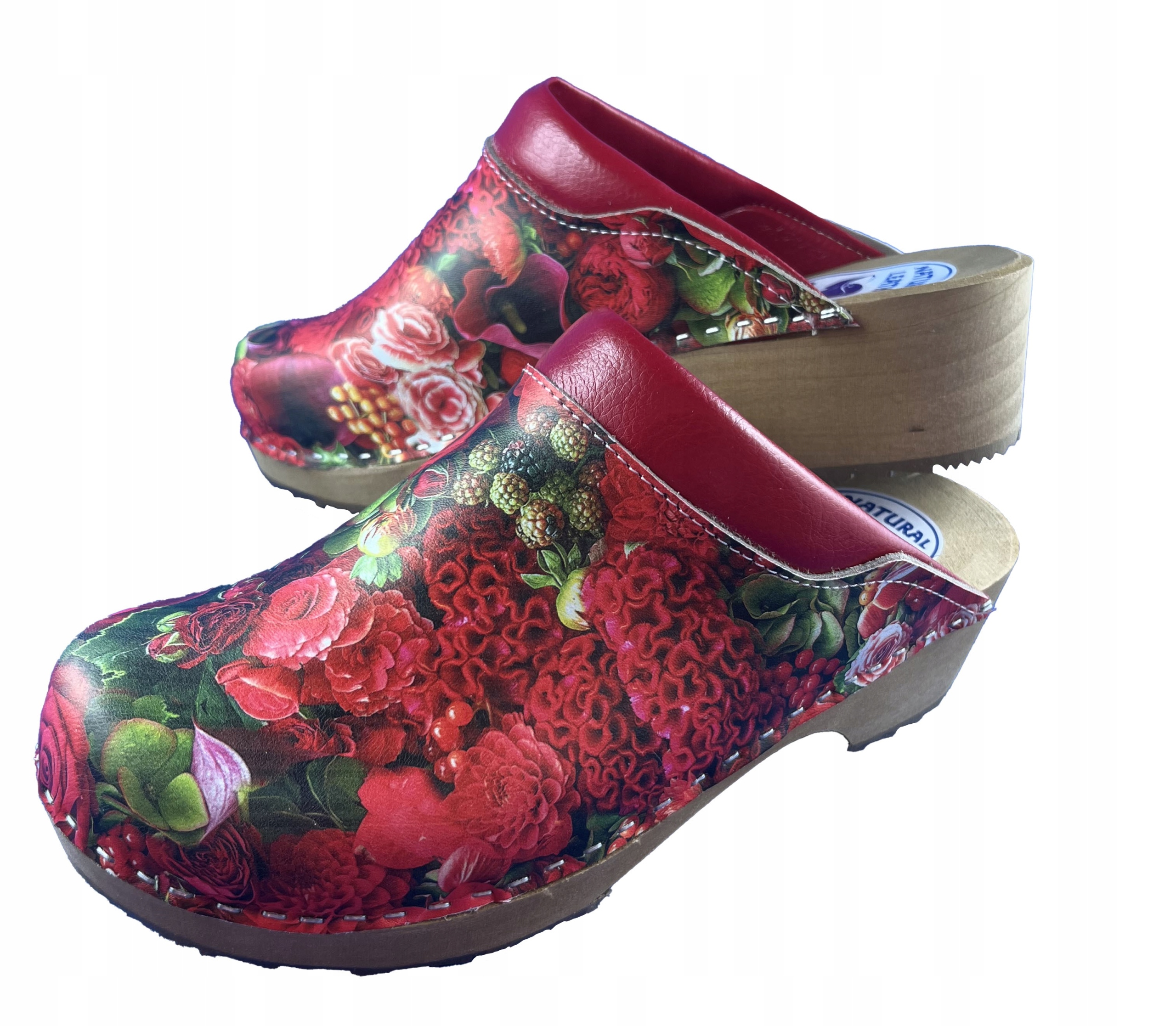 Drewniaki,chodaki klapki ze skóry naturalnej(cp)36 Kolor wielokolorowy