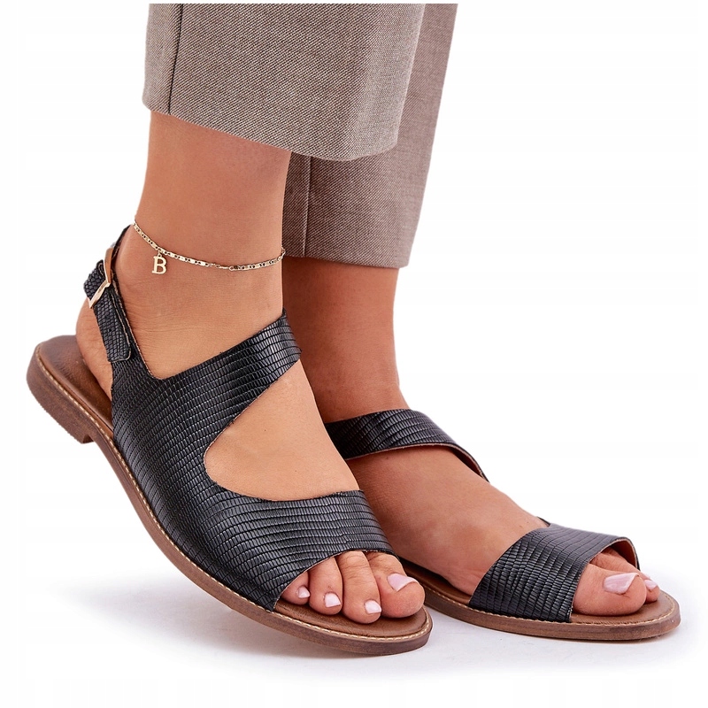 Kožené Sandály S Ražbou Z Přírodní Kůže Lewski 3041 Černé 35