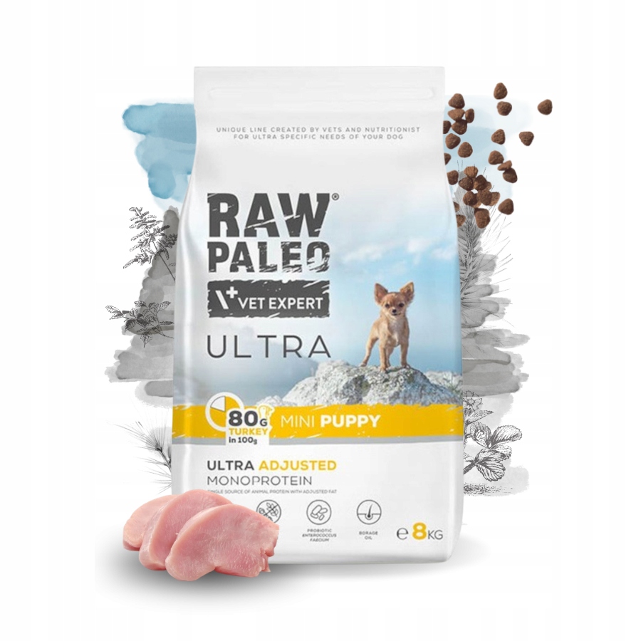 Raw Paleo Ultra Mini Puppy Turkey karma dla szczeniąt Indyk Małe rasy 8kg