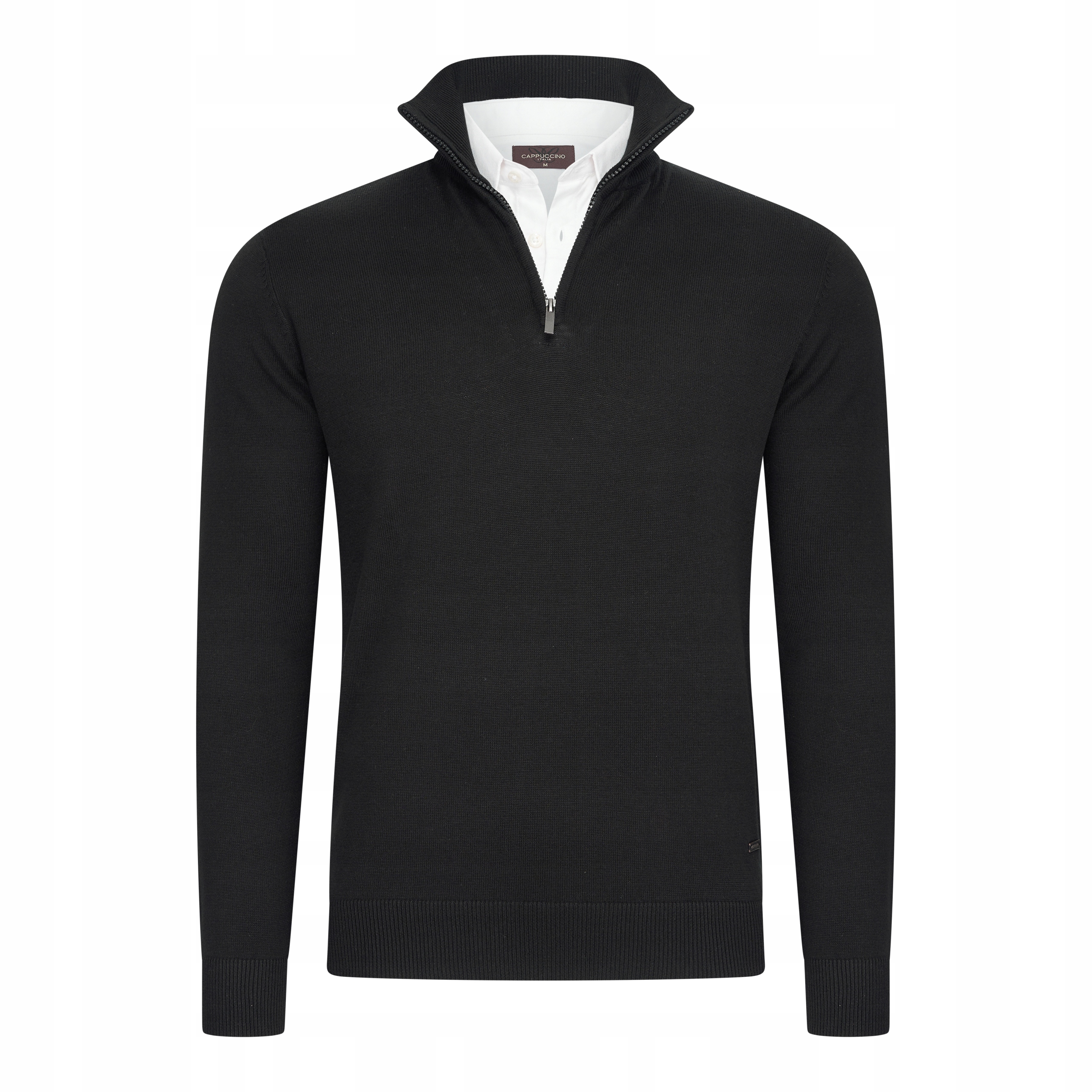 Sweter męski z kołnierzem koszuli Cappuccino Italia Como czarny M