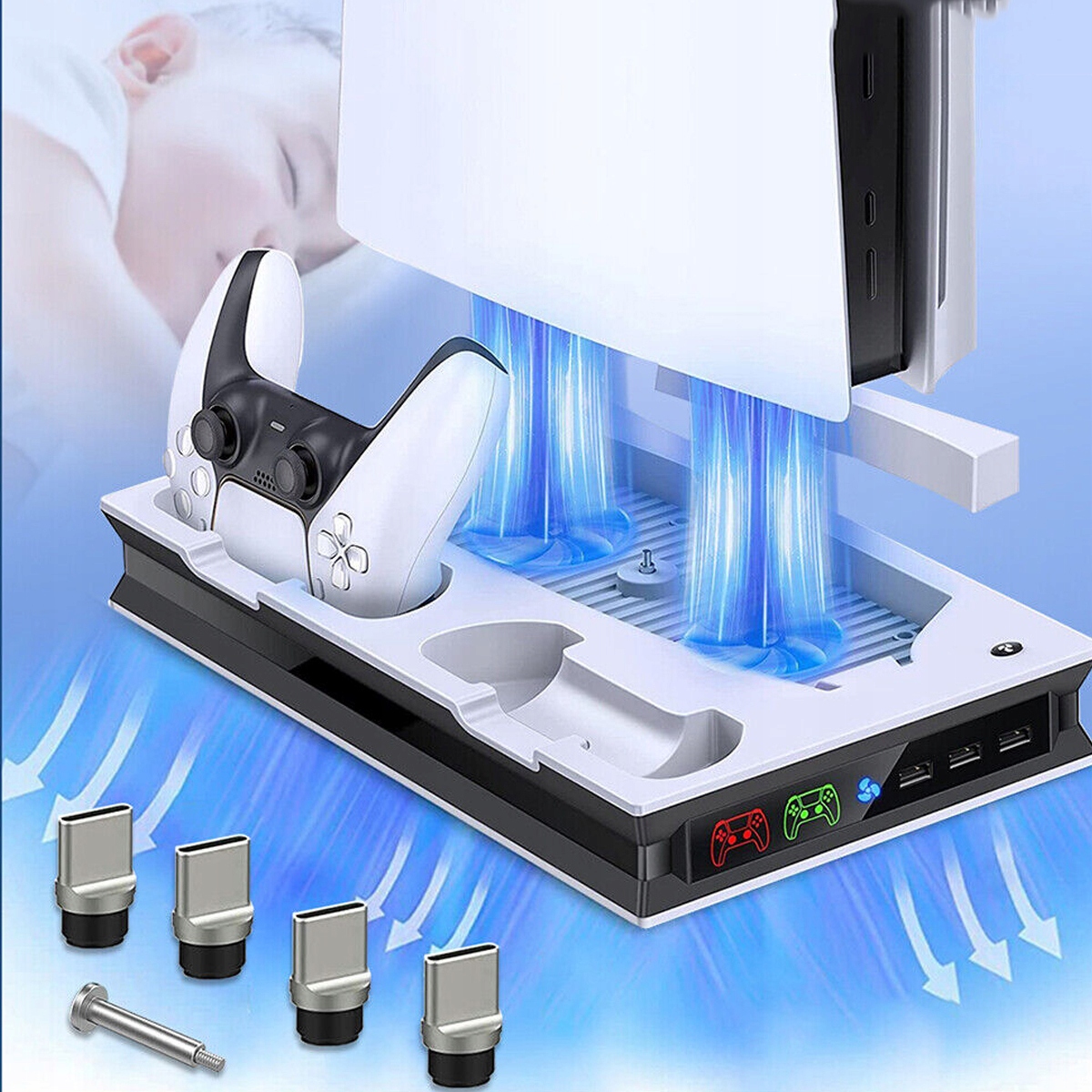 wentylator chłodzący PS5 z portem Usb Uchwyt z podstawą ładującą, akcesoria