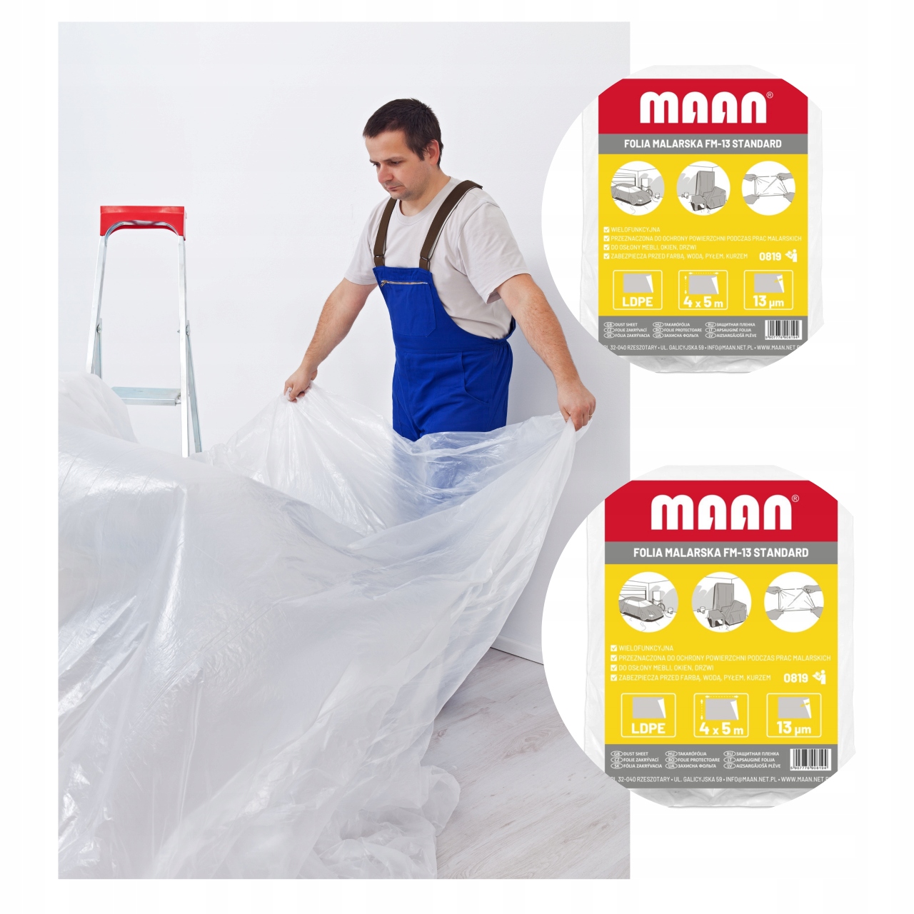 FOLIA BUDOWLANA PLANDEKA MALARSKA OCHRONNA GRUBA STANDARD 4X5 M UNIWERSALNA EAN (GTIN) 5907776908194