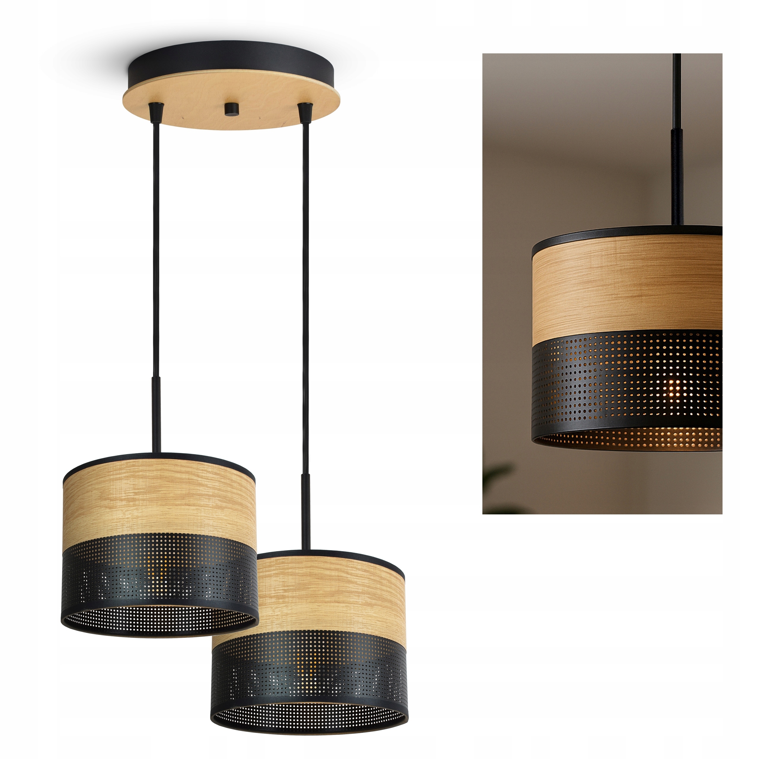 Závěsné stropní svítidlo s lustrem z černého dřeva 497-EZ2 nad stůl Loft Led