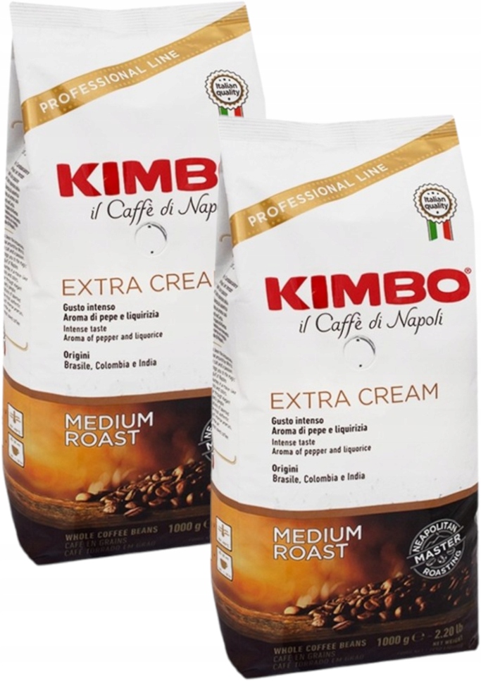 Levně Kimbo Extra Cream Káva zrnková do kávovaru italská 2 x 1000 g