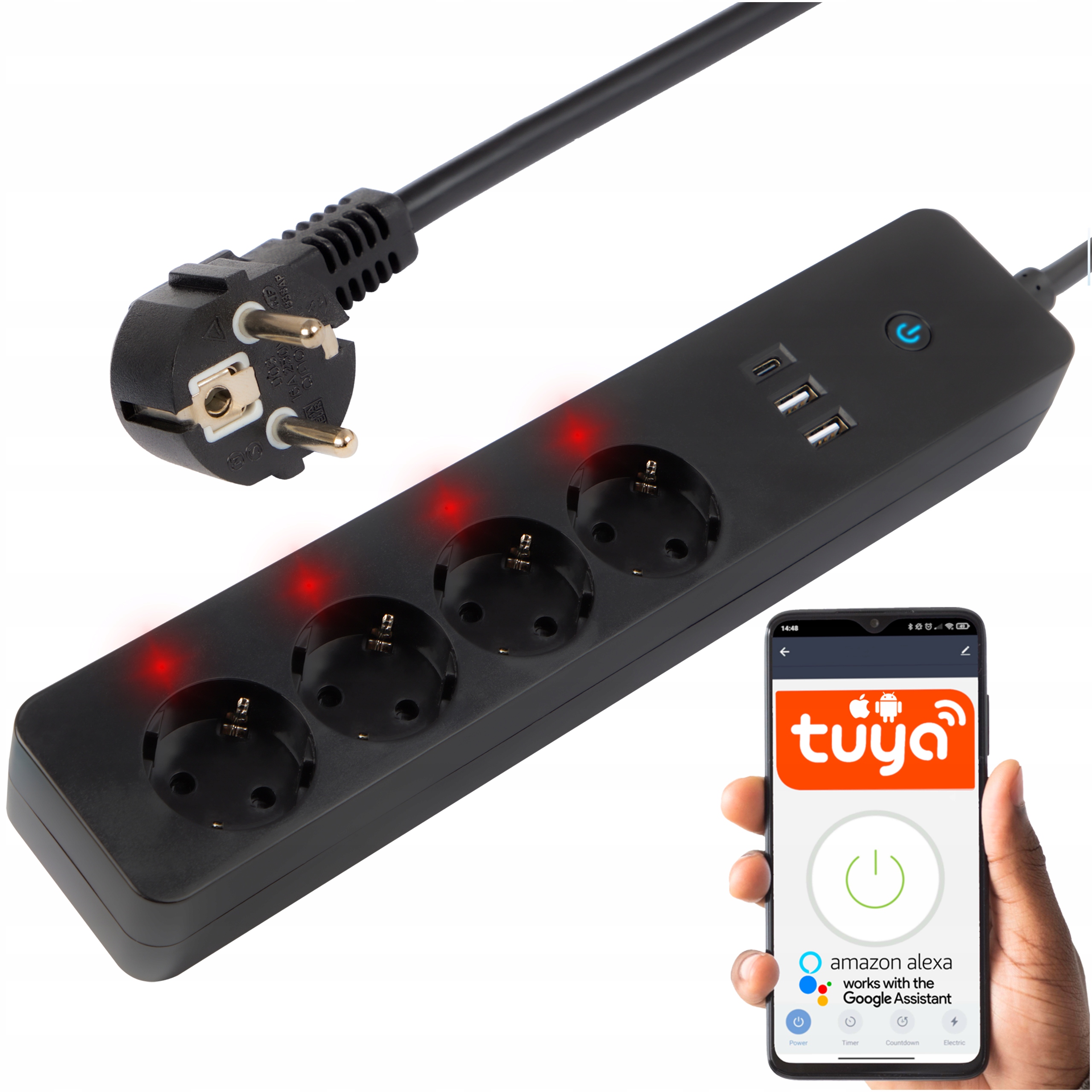 Inteligentny Przedłużacz Sieciowy Listwa Zasilająca Wifi 1,5m Czarna Usb