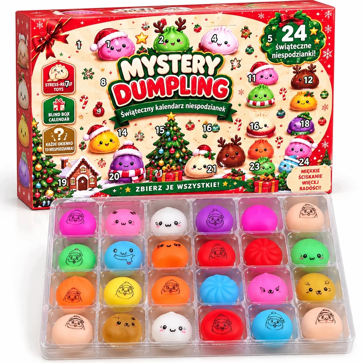 Адвент-календарь Mystery Dumpling, 24 мягкие праздничные мялки squishy — фото 2