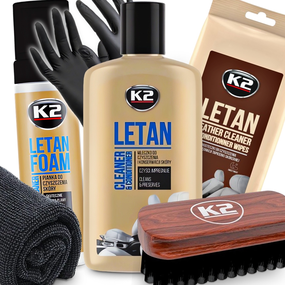 K2 Letan Zestaw Do Czyszczenia i Pielęgnacji Skóry Tapicerki Skórzanej Auta