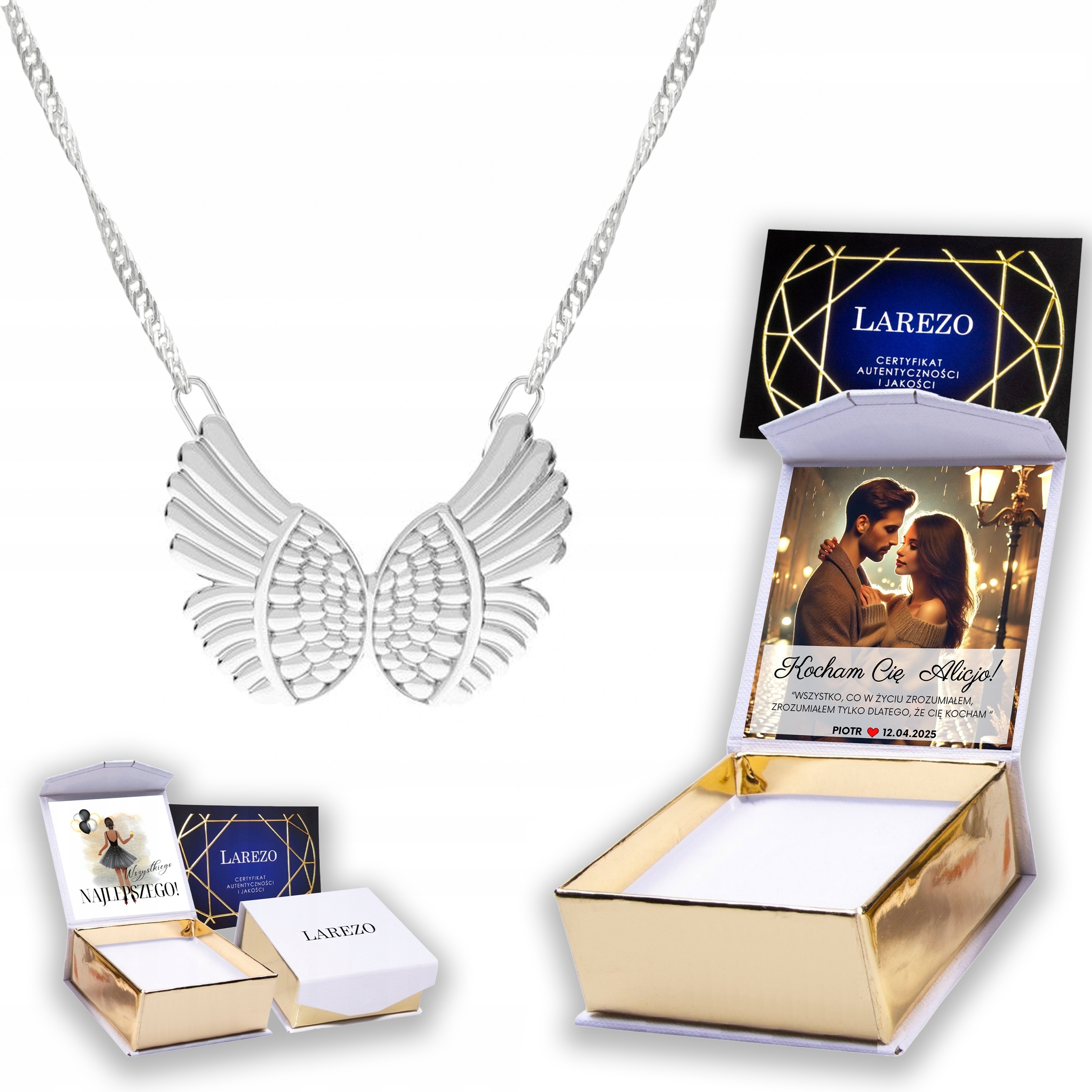 Stříbrný náhrdelník 925 s andělskými křídly Křídla Anděl strážný Potisk