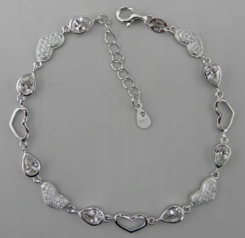 Stříbrný náramek se srdíčky, Stříbro 925