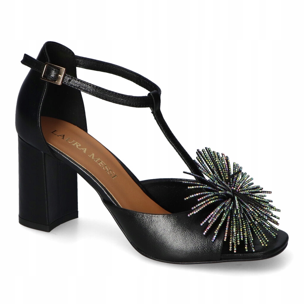 Dámské sandály Laura Messi černé Lico kožené s ozdobou, velikost 38