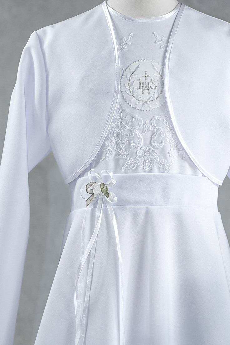 ALBA SUKIENKA KOMUNIJNA Z BOLERKIEM SZYTA NA MIARĘ Materiał dominujący poliester