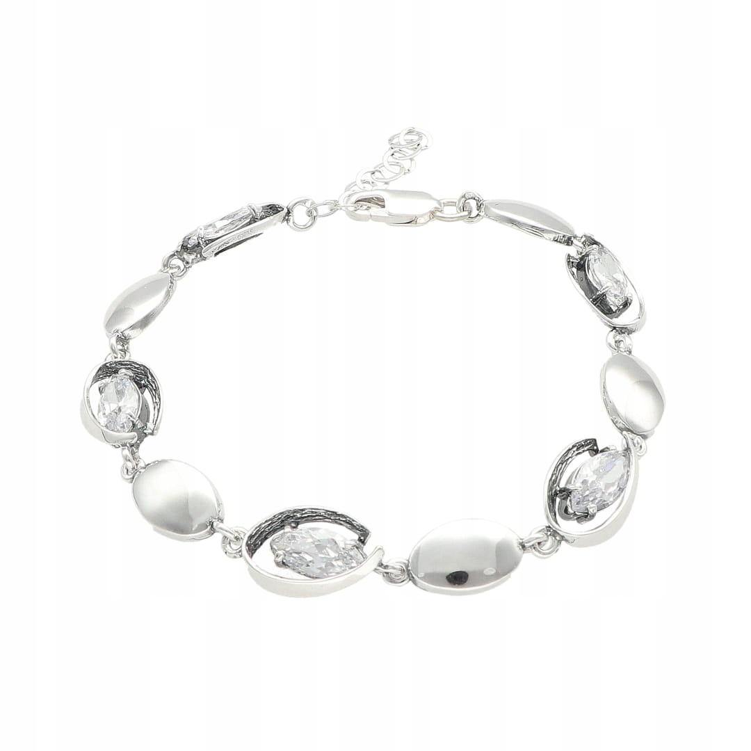 Oválný náramek s stříbro stříbrem a zirkonem