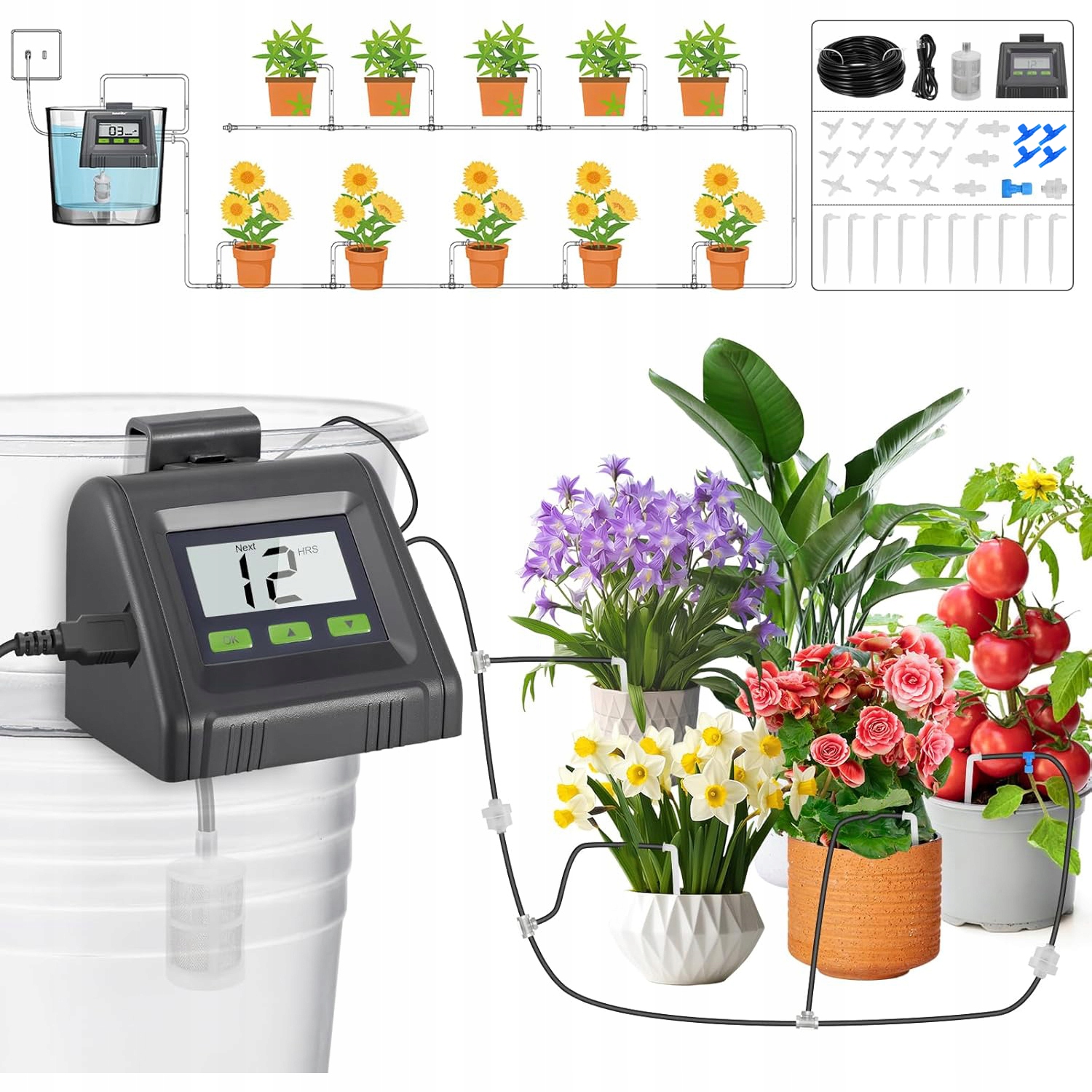 Automatické zavlažování zavlažovacího systému pro pokojové rostliny s časovačem