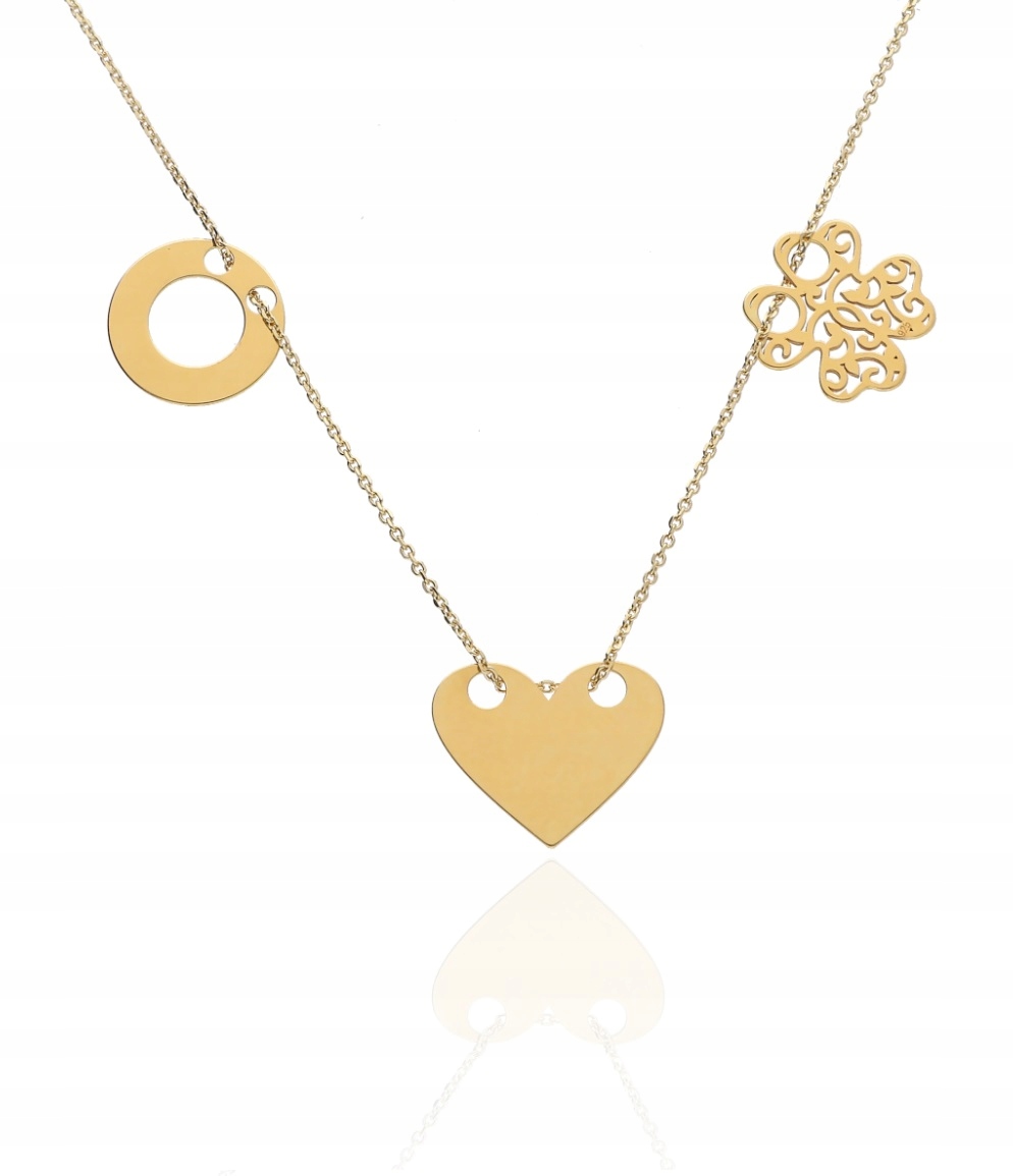 Zlatý náhrdelník 3 přívěsky srdce kolečko čtyřlístek Celebrita stříbro 45 cm