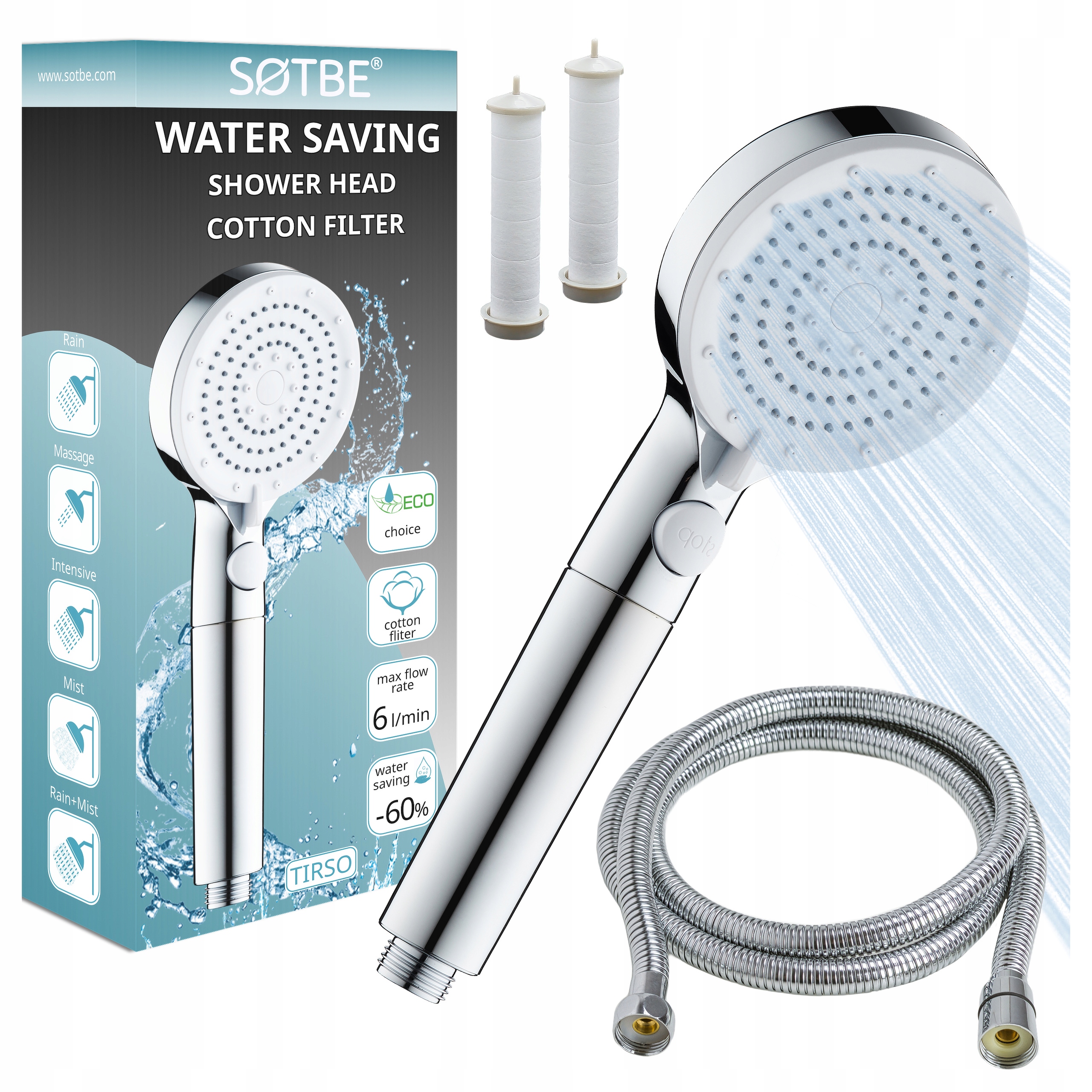 Sprchový Set s bavlněným filtrem Sotbe LARK-SOHE-17-3338838 Tirso