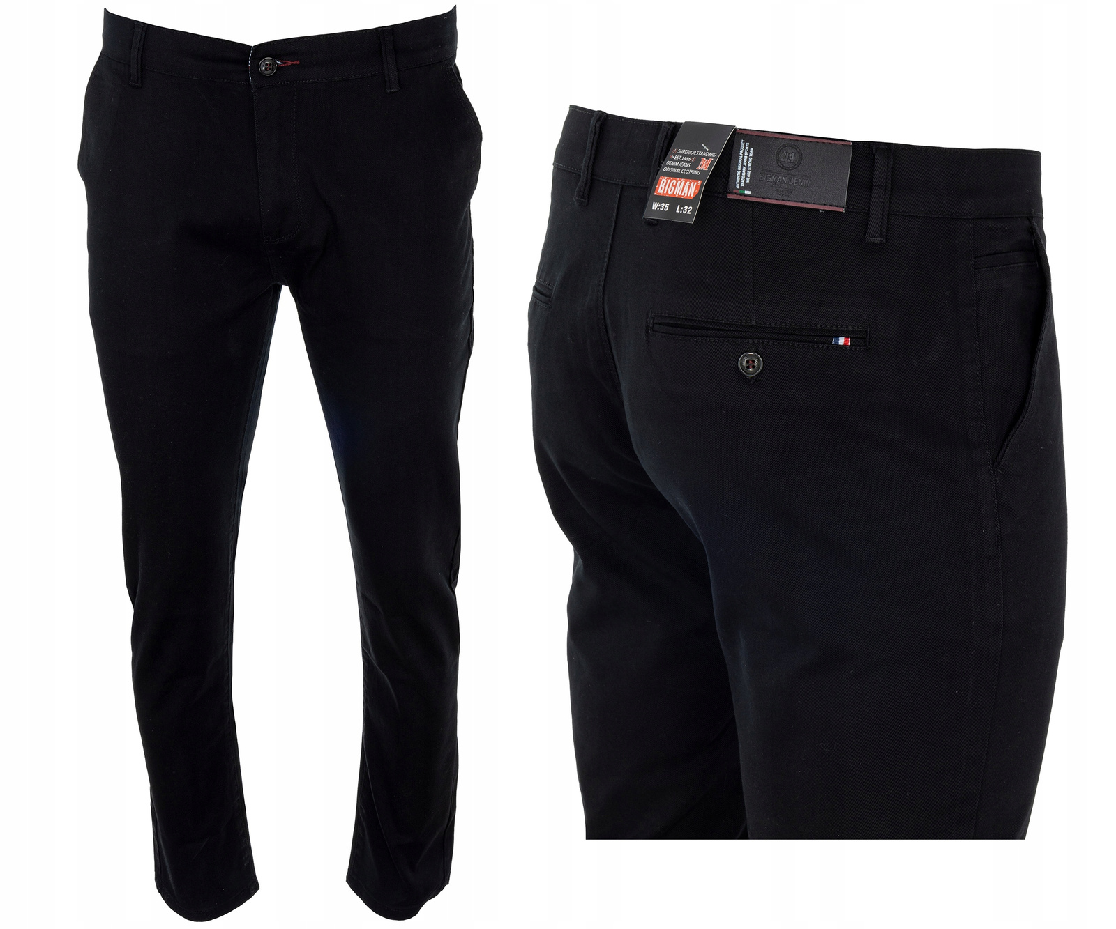 SPODNIE MĘSKIE PROSTE CZARNE Z LEKKO ELASTYCZNĄ BAWEŁNĄ 38