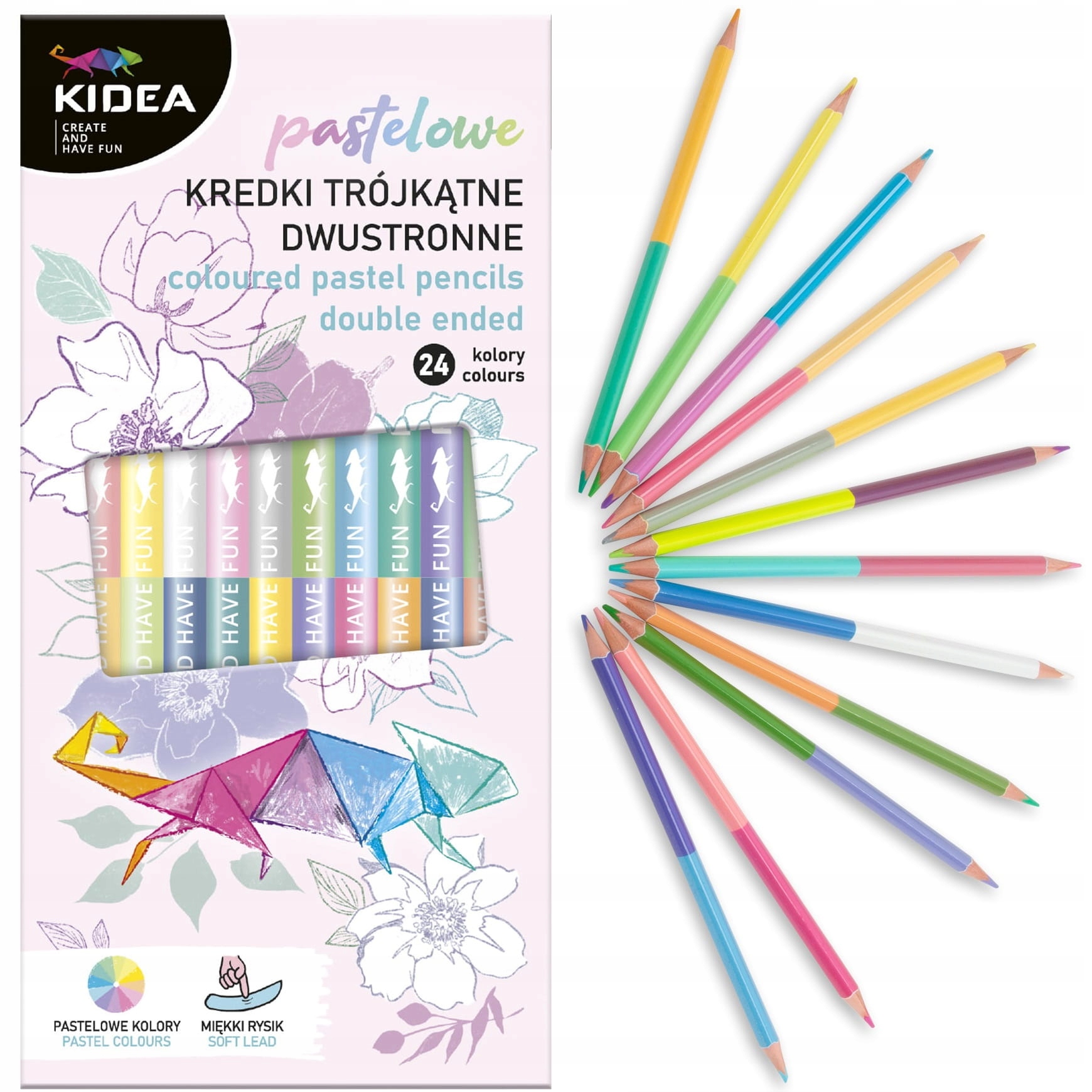 

Kredki trójkątne dwustronne pastelowe 24 kol Kidea