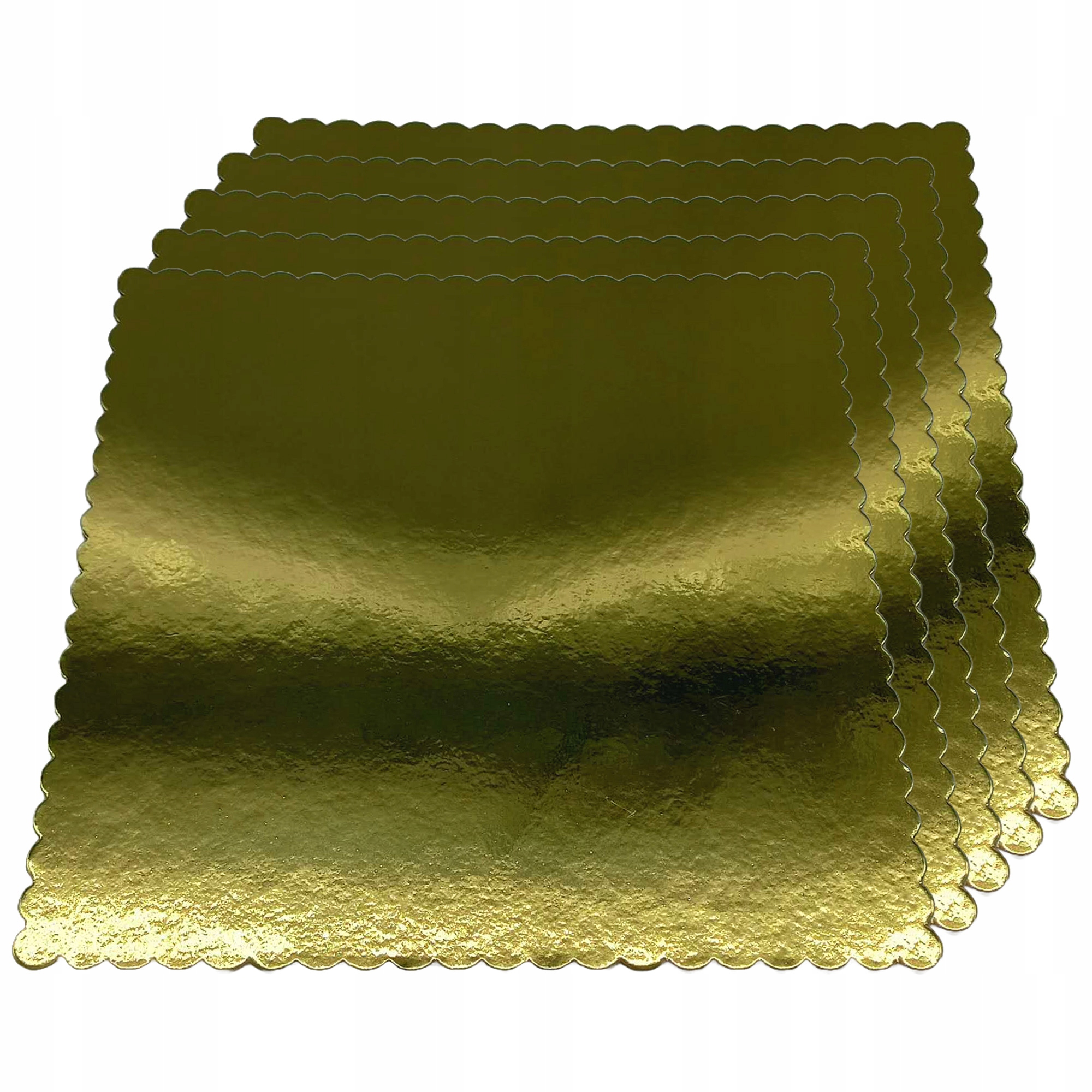 5 SZT PODKŁADY POD TORT CIASTO 30 CM KWADRATOWY ZŁOTY POŁYSK GRUBY SZTYWNY