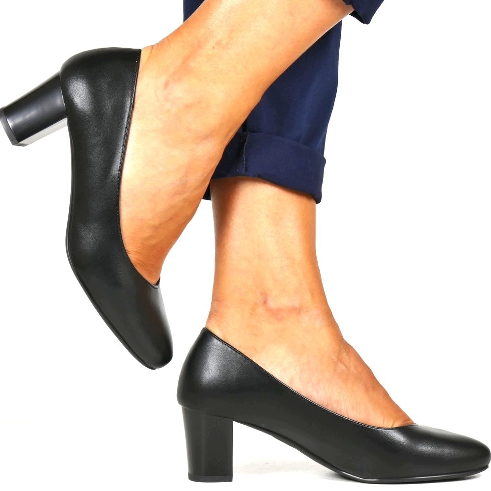 Dámské Lodičky Na Podpatku, Pohodlné, Elegantní Stélka, Kůže J6, Černé