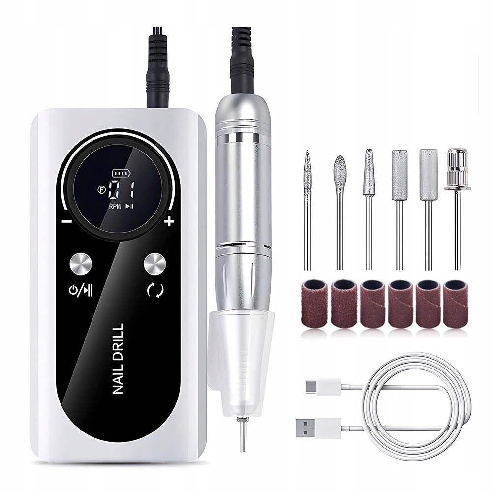 Bruska na nehty 50 W, profesionální domácí, 6 leštících hlavic, přenosná