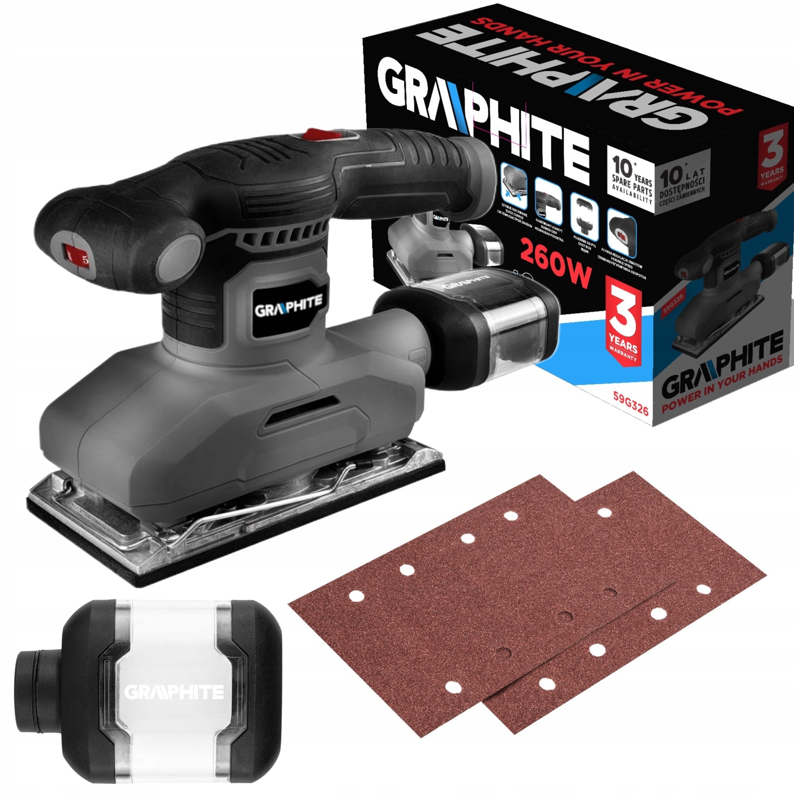 GRAPHITE орбітальна шліфувальна машина 260 Вт 90x187 мм