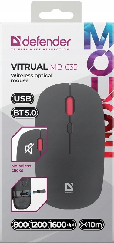 MYSZ DEFENDER VITRUAL MB-635 RF+BT SILENT 1600dpi 4P — 10