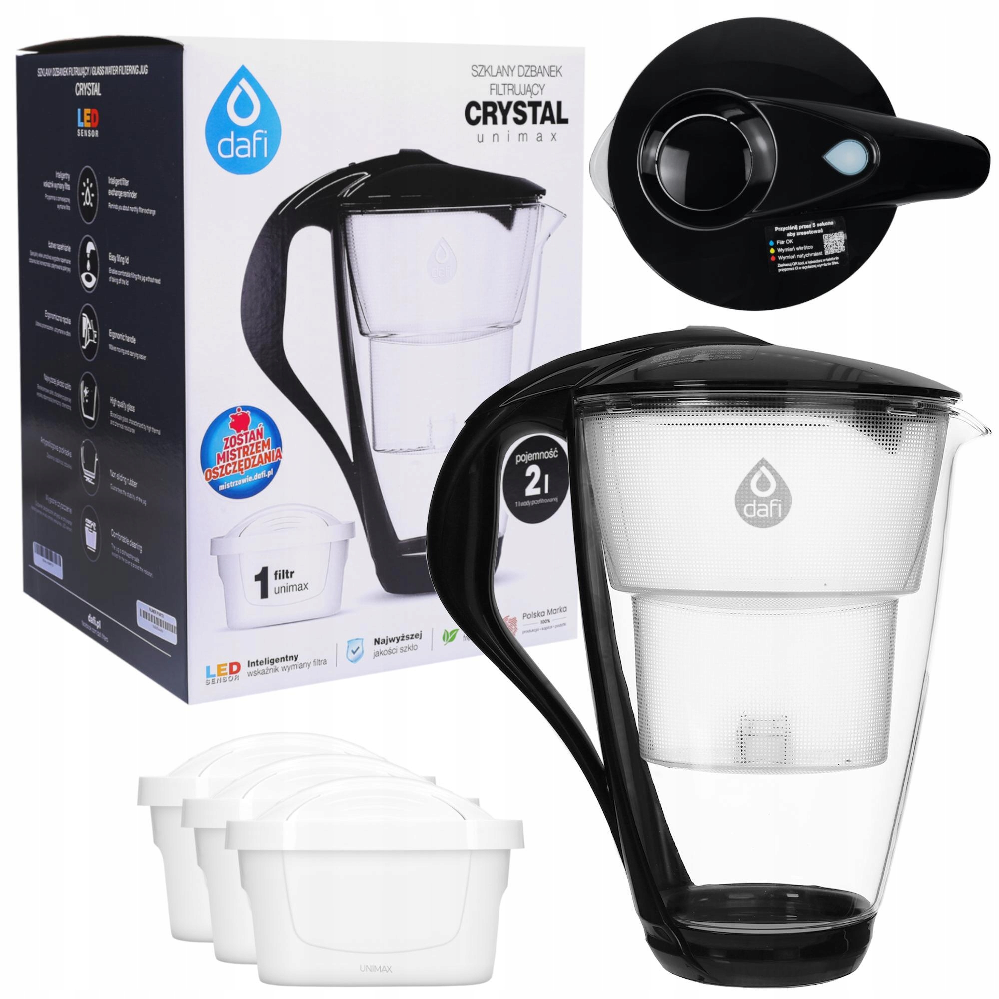 Skleněný Džbán Dafi Unimax Led černý 3x Vložka