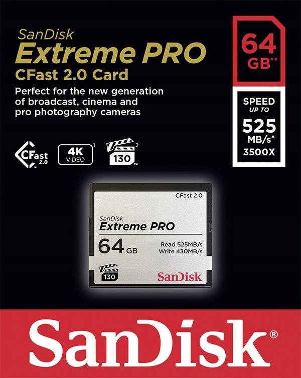 SanDisk CFast 2.0 64GB Extreme PRO VPG 130 525/430 EAN (GTIN) 619659144708