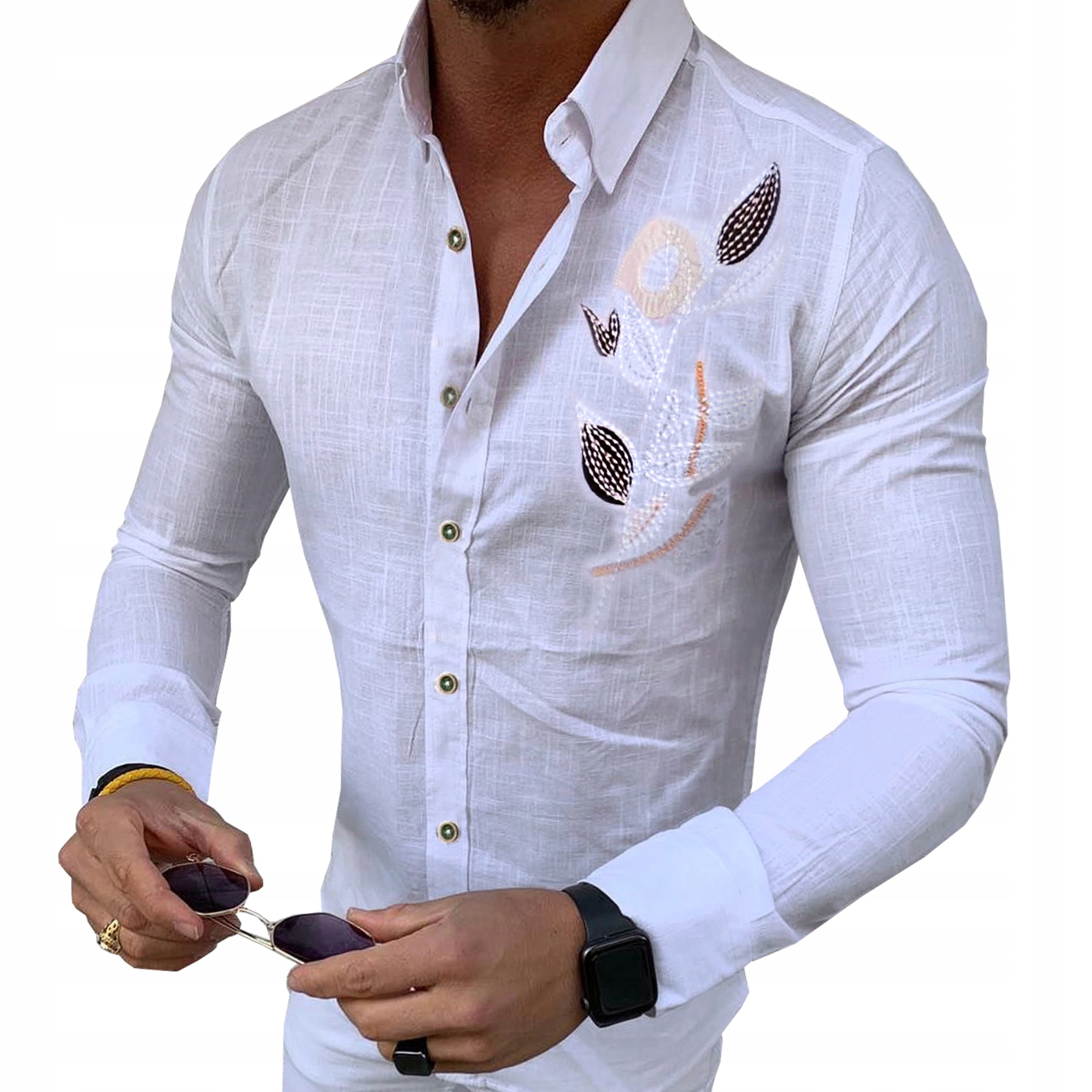 Pánská košile Lniana s výšivkou, bavlněná Mondo