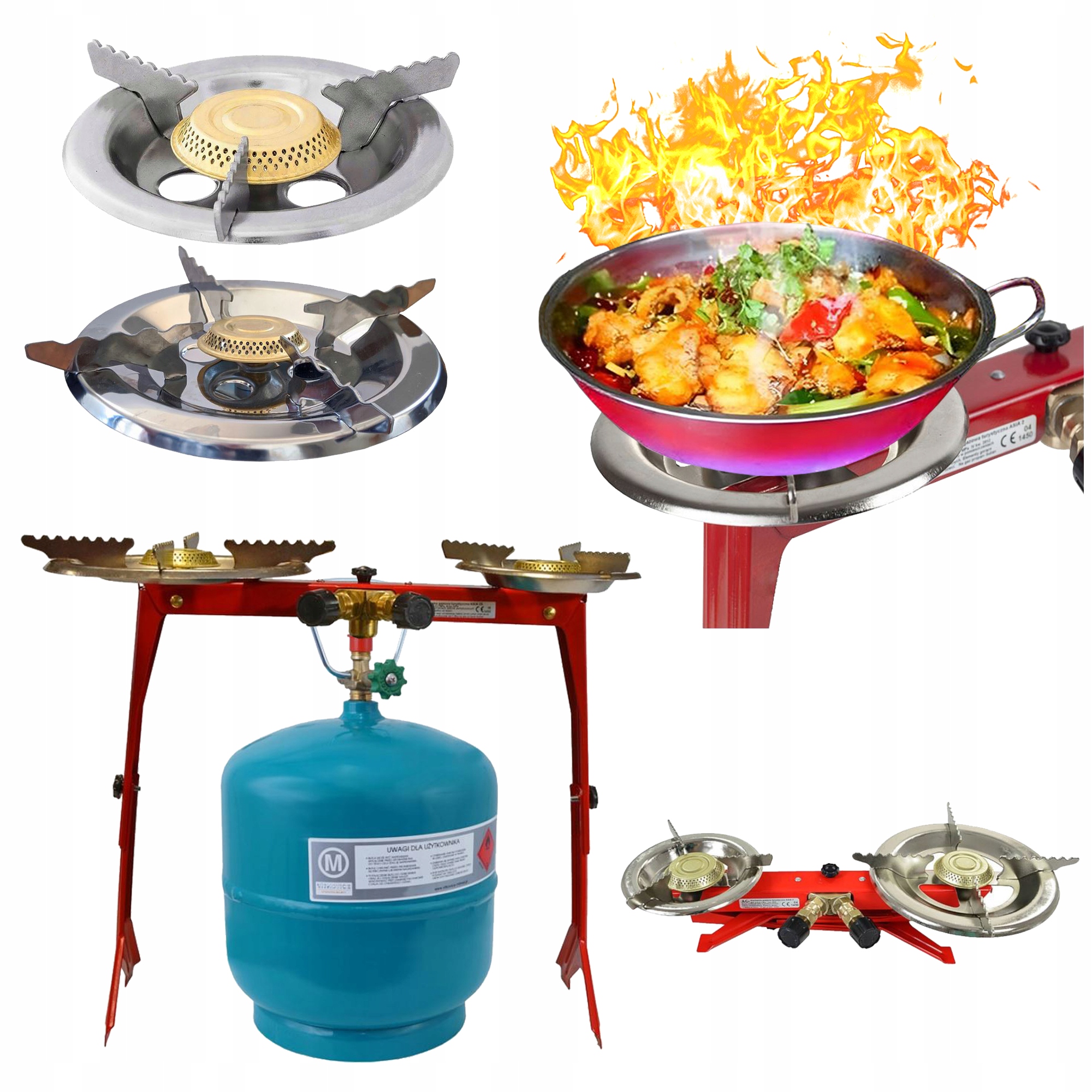 Kuchenka turystyczna podwójna dwa palniki Ø14cm Ø21cm 2x1,8kW Butla 3KG