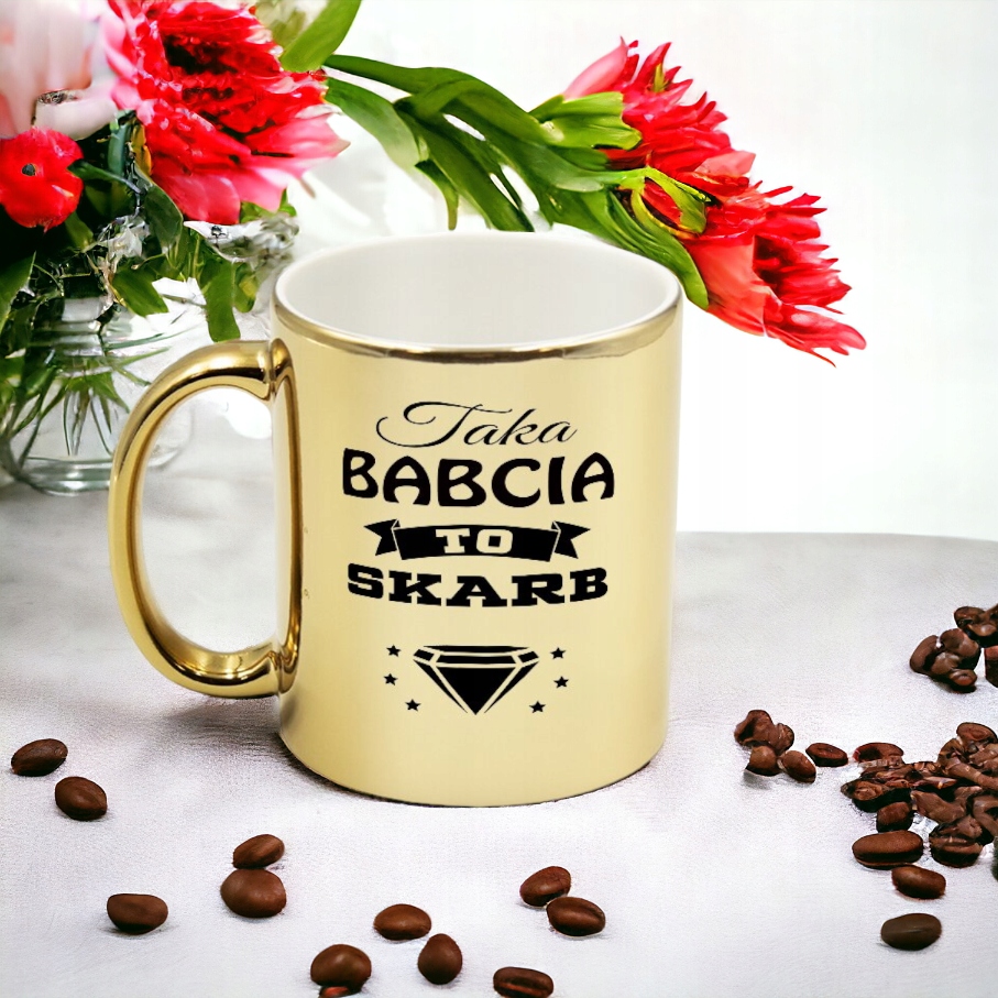 KUBEK ZŁOTY Z TWOIM NADRUKIEM TEKSTEM GRAFIKĄ LOGO GADŻET PREZENT REKLAMA Linia Dzień Nauczyciela