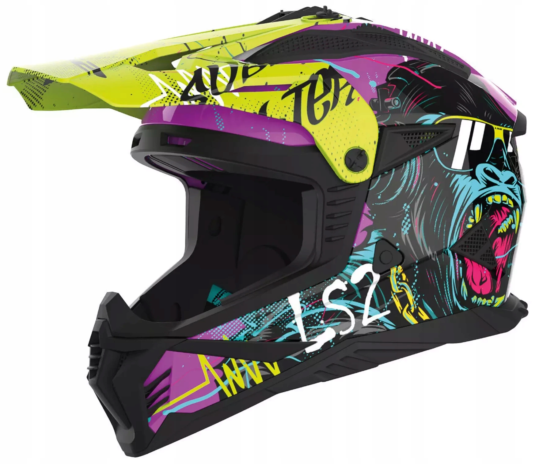 LS2 MX708 Fast II Gorilla Purple H-v Yel Motocyklová Prilba Enduro Cross