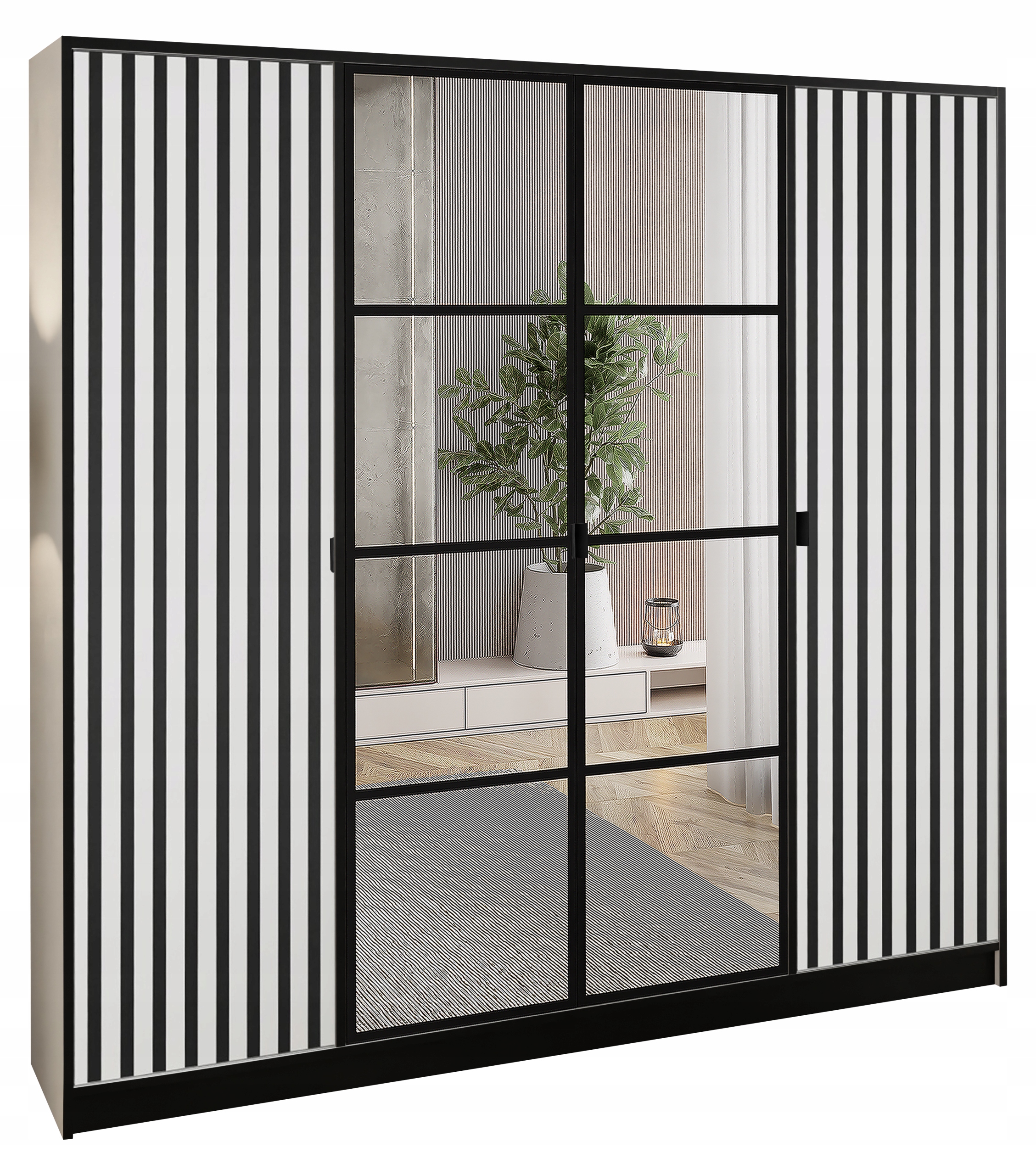 Skříň Lumi 207 4D Bílá 2x zrcadla Eden Vzor 3 úchytka černá